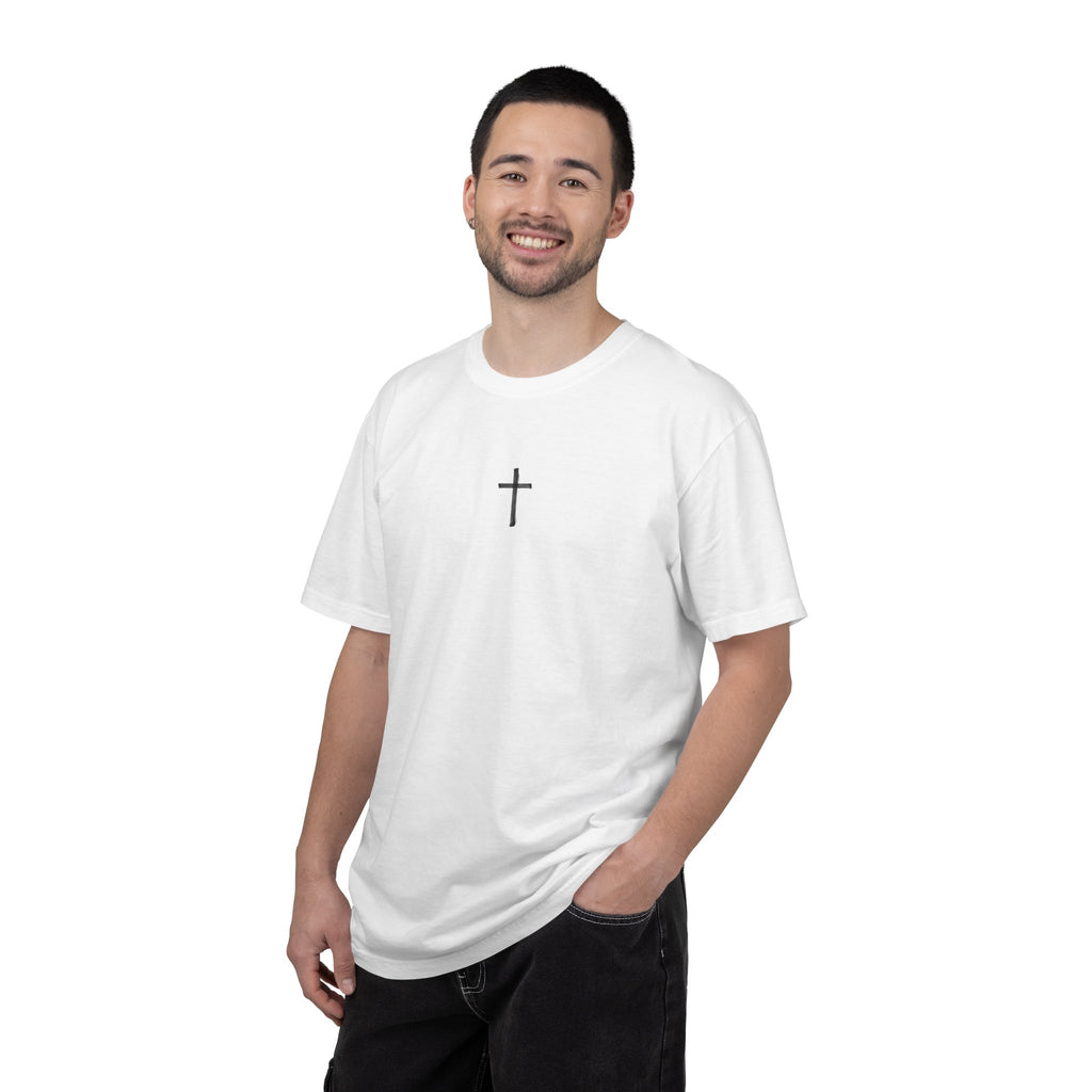 Christian Cross T-Shirt — "In Christ I Am Forgiven, Redeemed, Chosen" Faith Tee