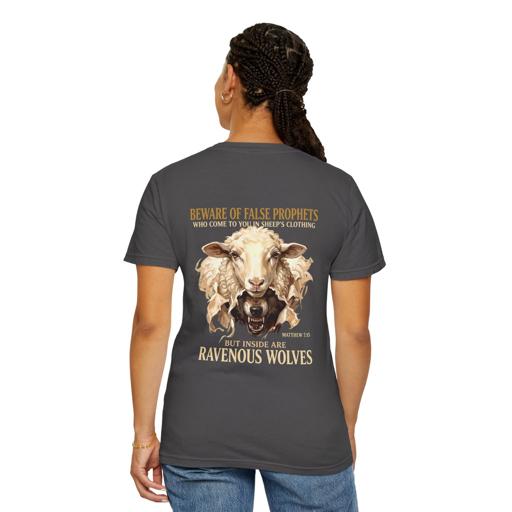 Christian Graphic T-Shirt — "Ravenous Wolves" Sheep & Cross Faith Tee