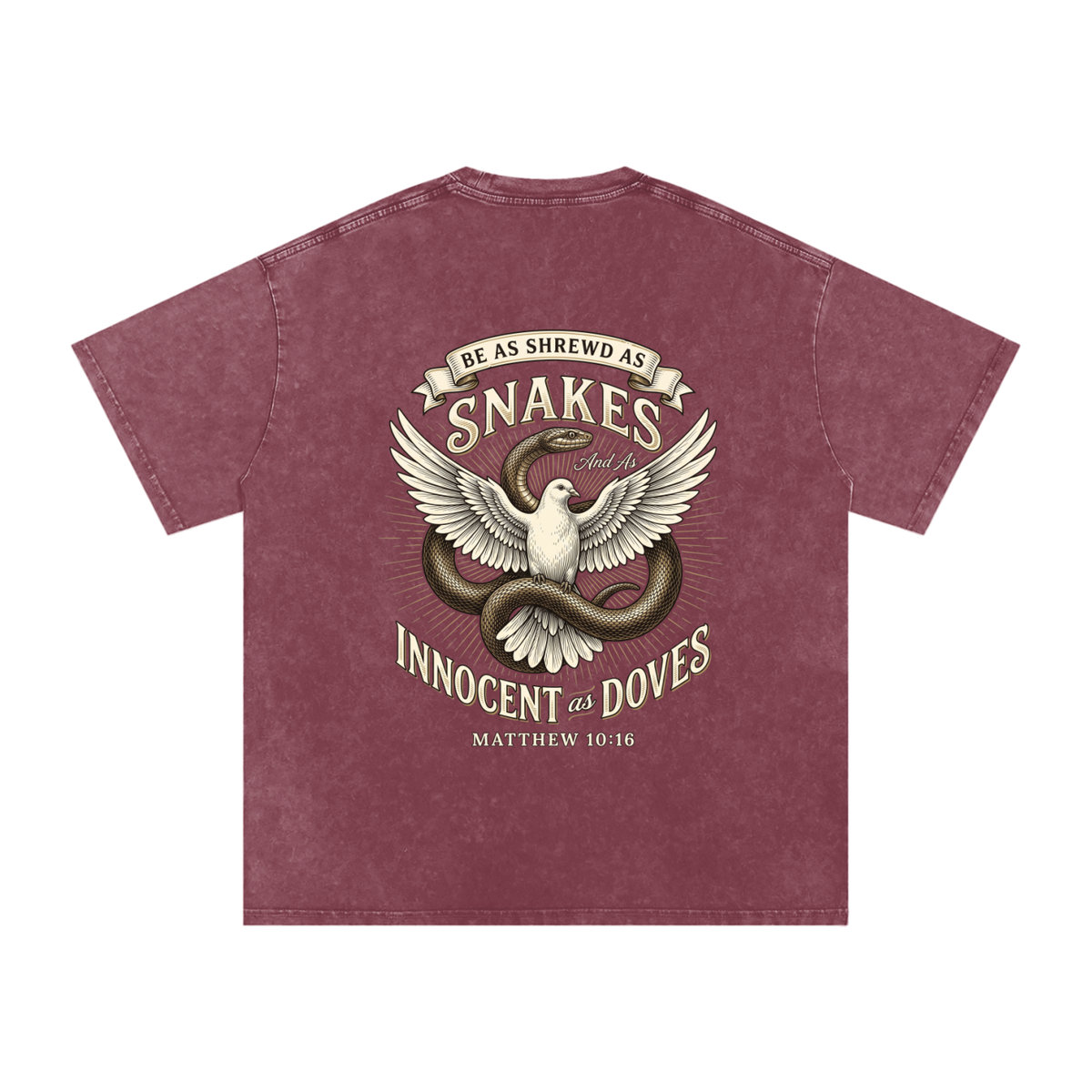 Snakes and Doves Snow Washed Oversized Cotton T-Shirt