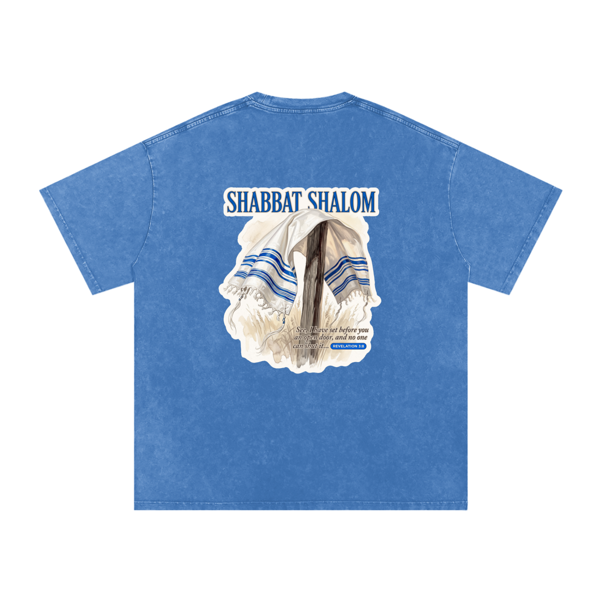 Shabbat Shalom Snow Washed Oversized Cotton T-Shirt