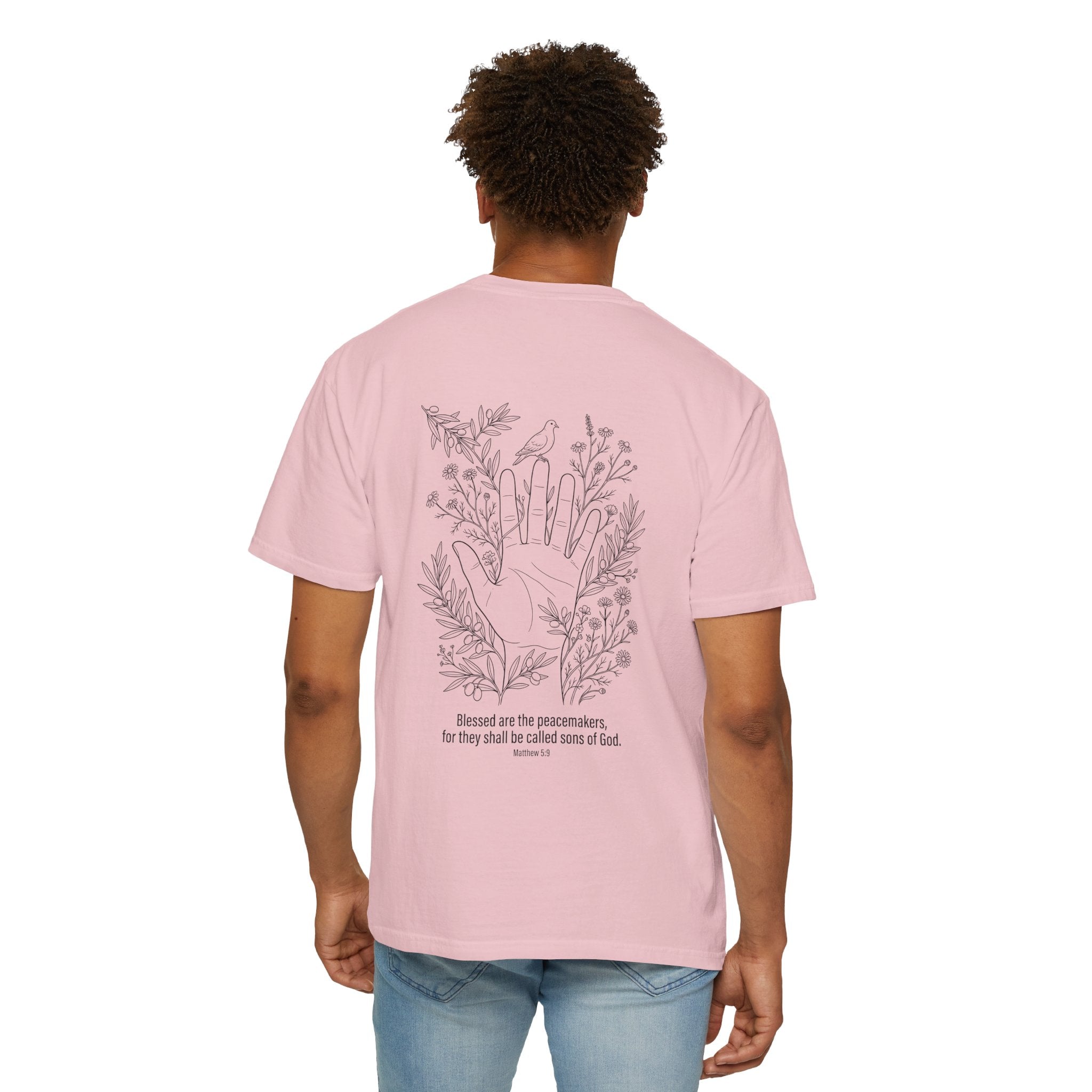 Faith Floral T-Shirt — Three Crosses Front with ‘Blessed are the Peacemakers’ Floral Back