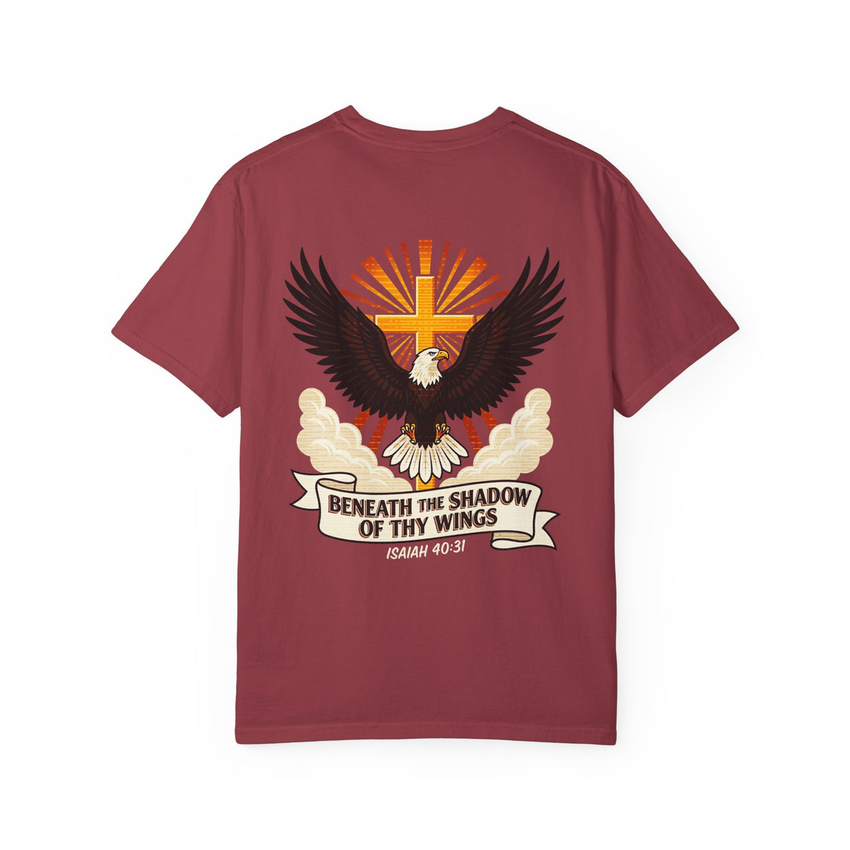 Christian Eagle Cross T‑Shirt — "Beneath the Shadow of Thy Wings" (Isaiah 40:3)