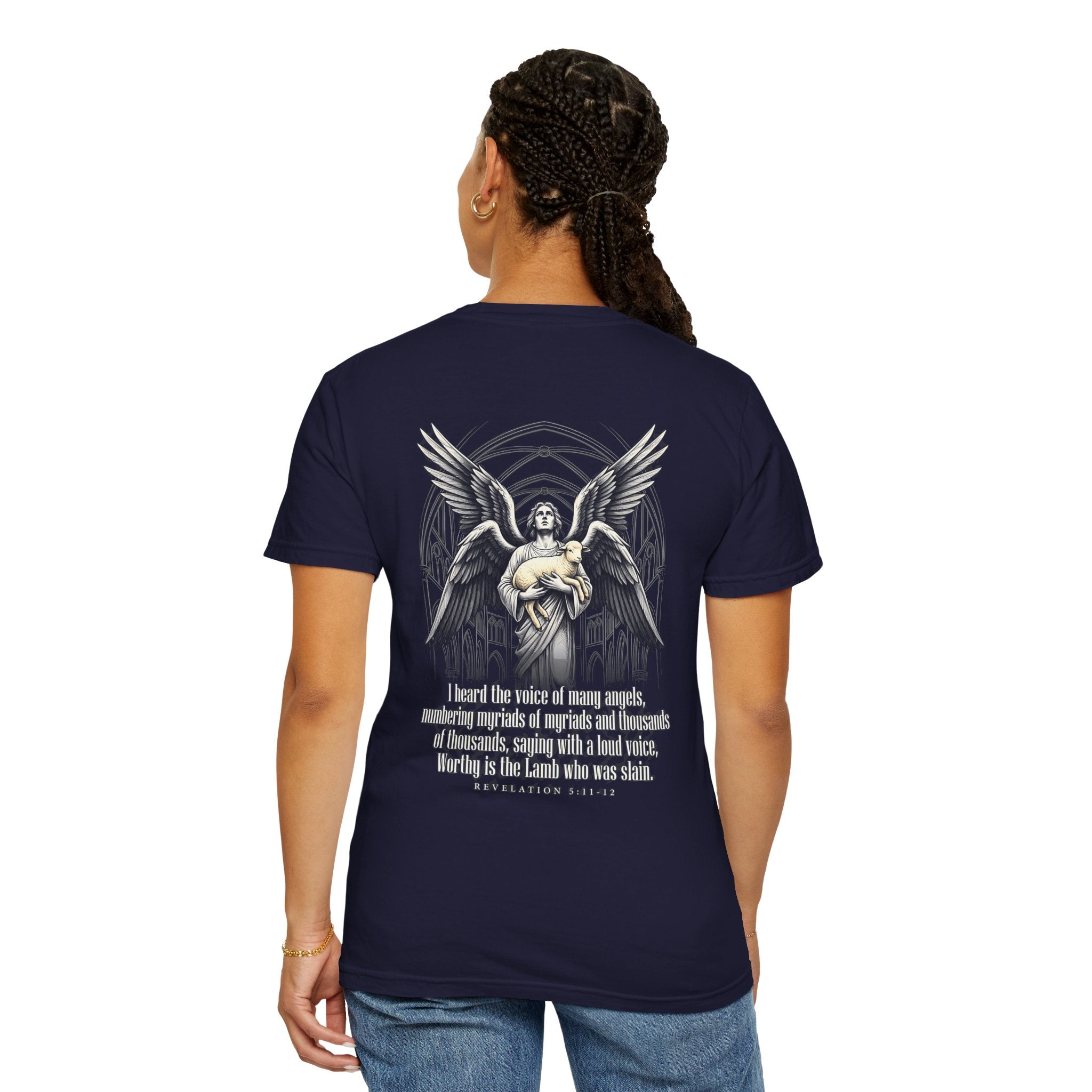 Christian Angel Cross T-Shirt — Inspirational Scripture Back Graphic