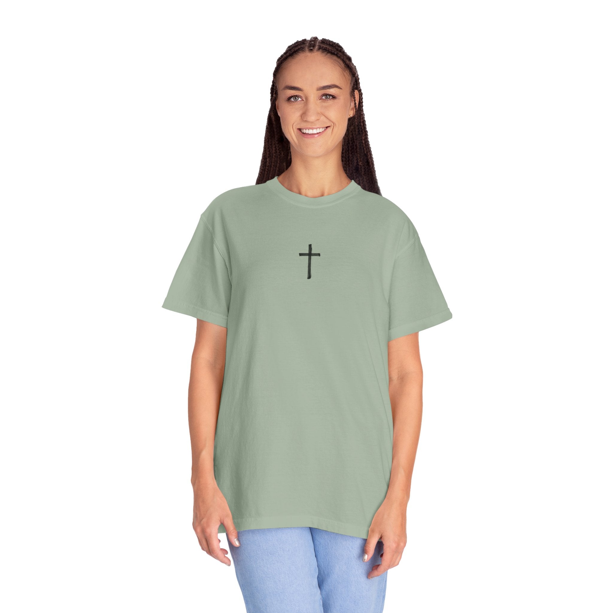Christian Cross T-Shirt — Illustrated Bible Back Print with James 1:5 Quote