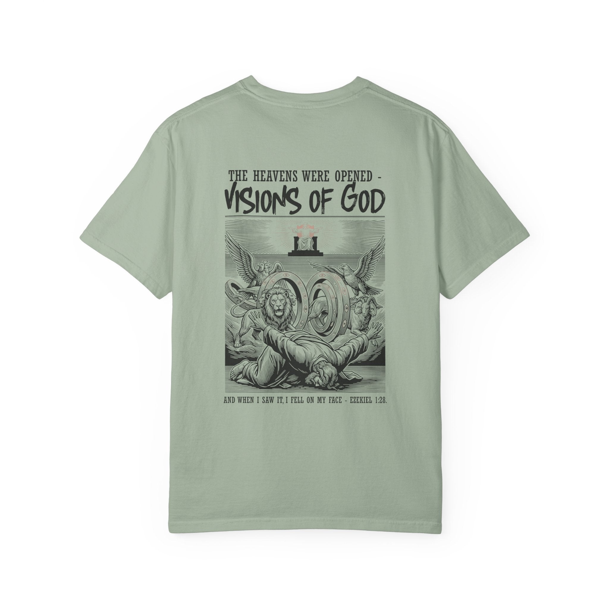 Religious T-Shirt — “Visions of God” Back Print with Small Cross