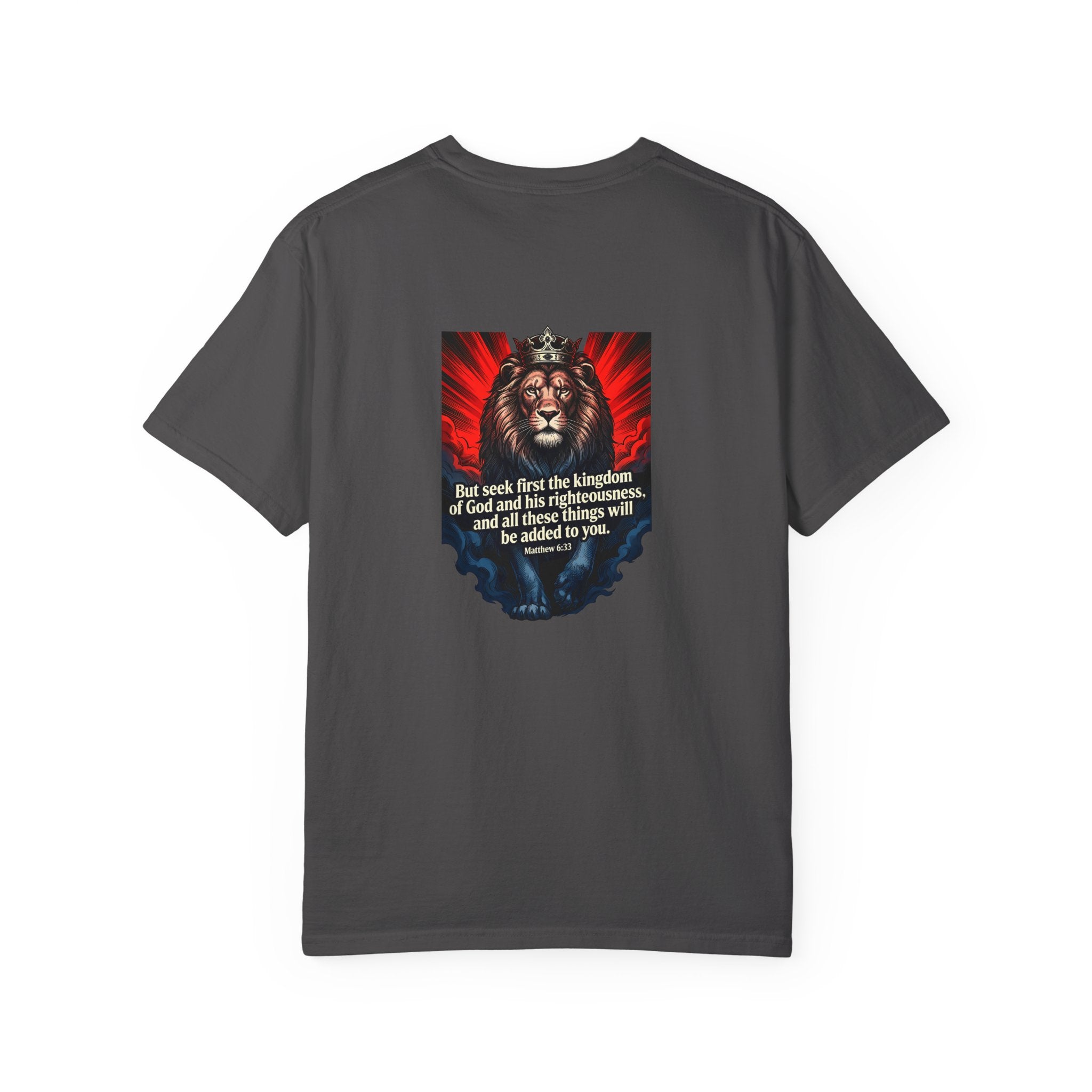 Christian Lion T-Shirt — 'But seek first the kingdom of God' Scripture Tee