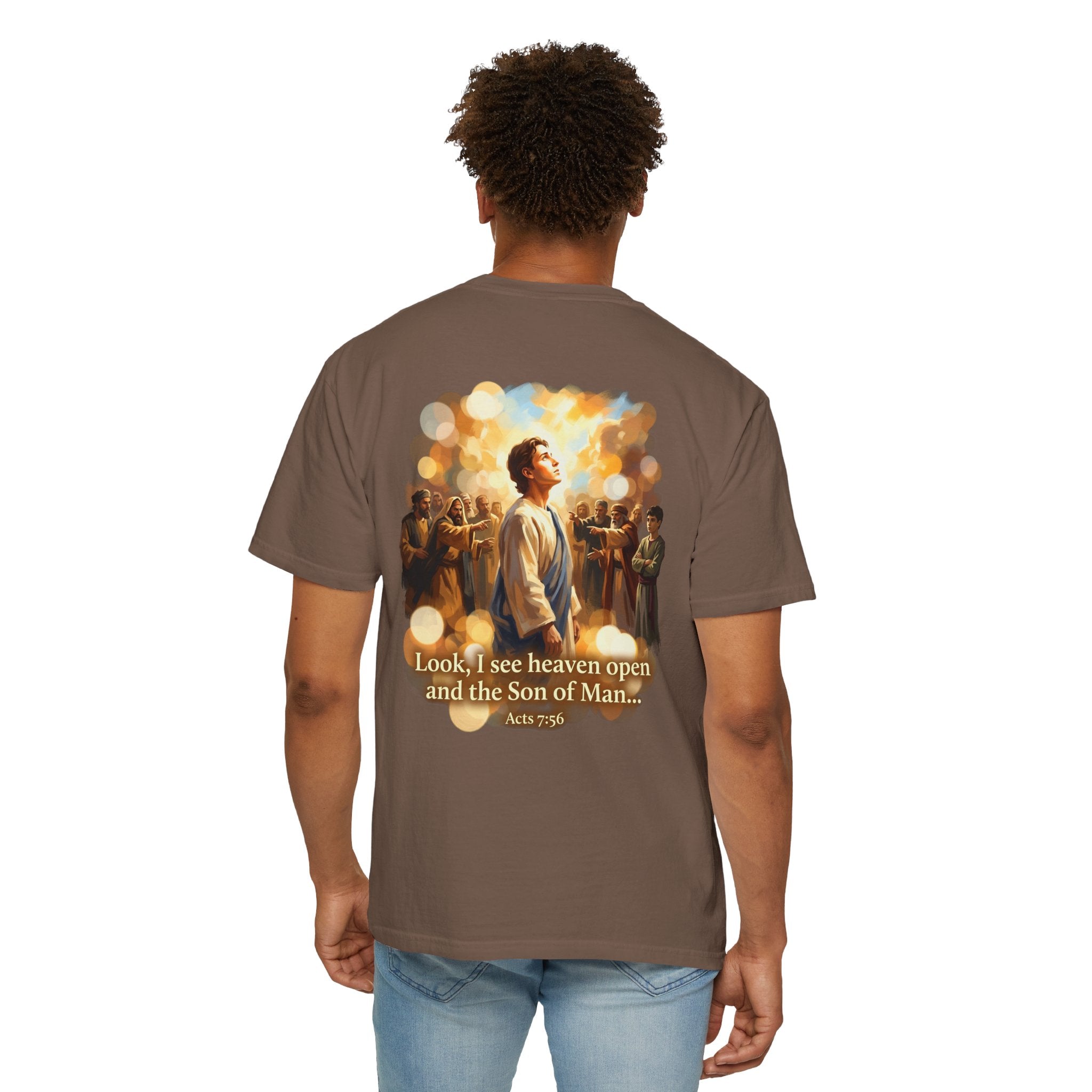 Christian T-Shirt — 'Look, I see heaven open and the Son of Man' Garment-Dyed Tee