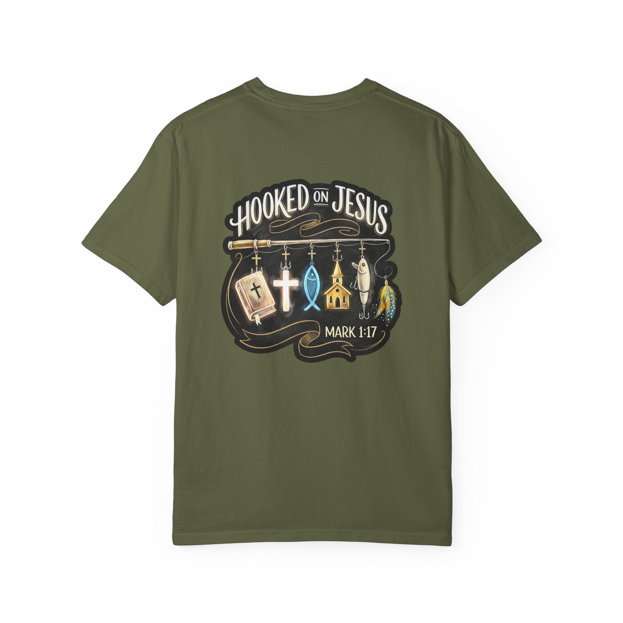 Hooked on Jesus T-Shirt — Christian Faith Graphic Tee (Mark 1:17)