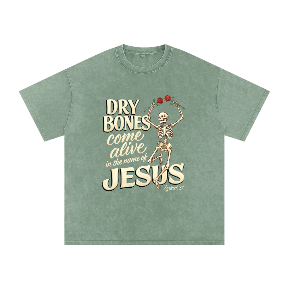 Dry Bones Snow Washed Oversized Cotton T-Shirt