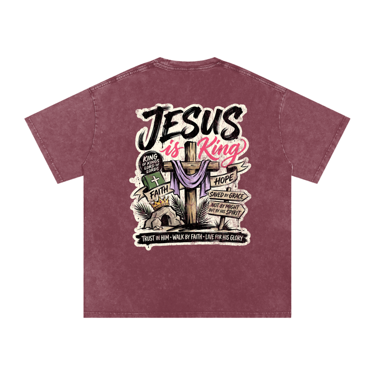 Jesus is King Snow Washed Oversized Cotton T-Shirt