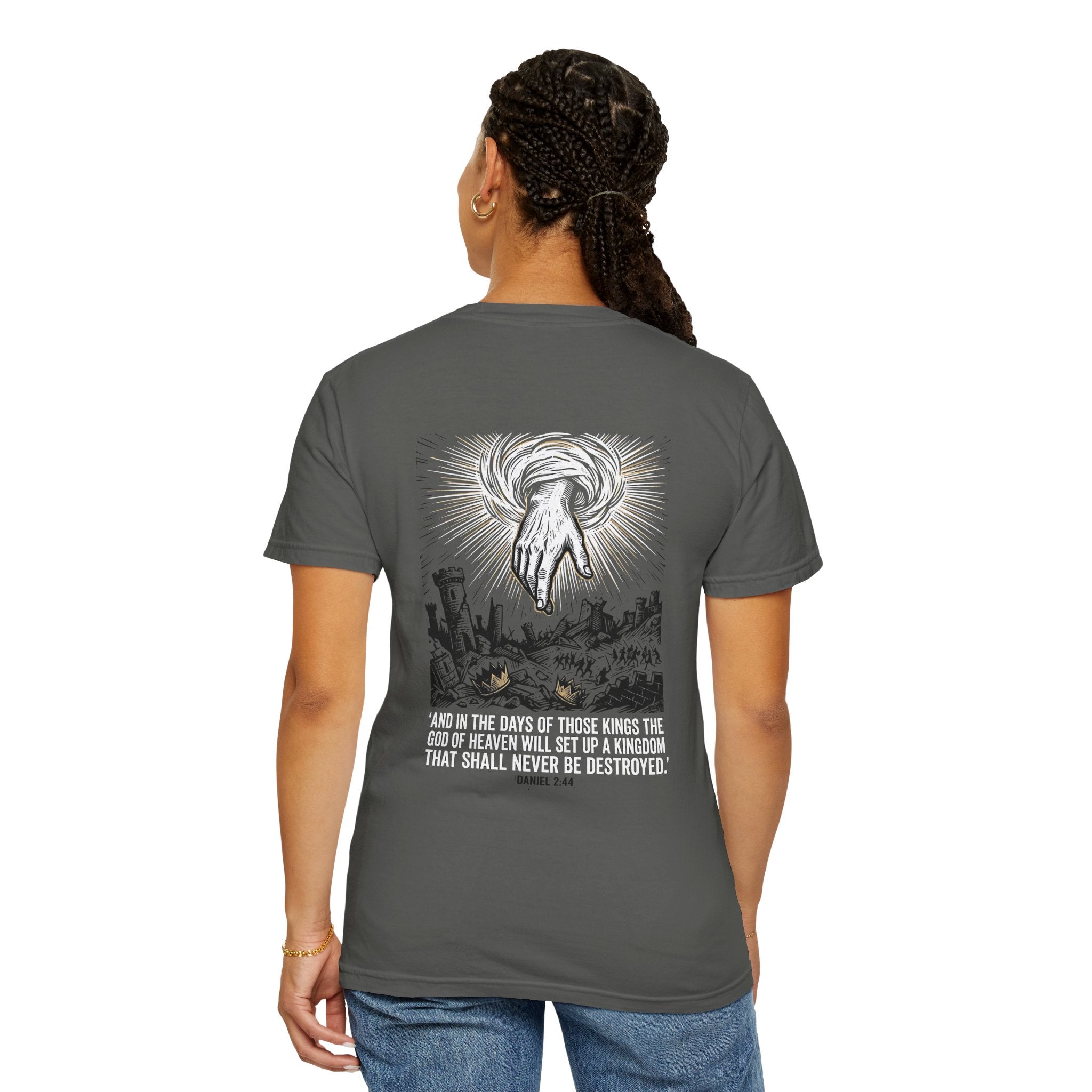 Christian Cross T-Shirt — 'Kingdom That Shall Never Be Destroyed' Graphic Tee