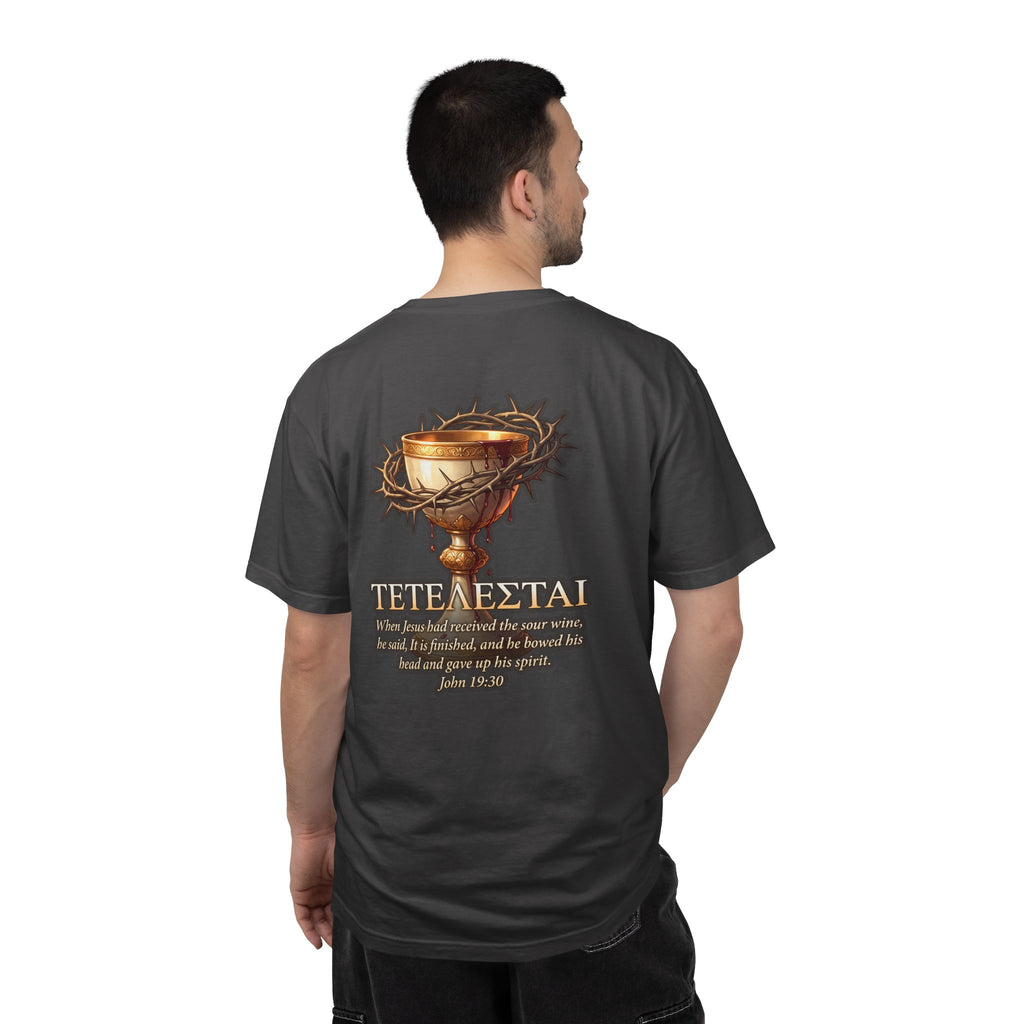 Christian Cross T-Shirt — 'Teteteazai' Chalice Scripture Tee (John 19:30)