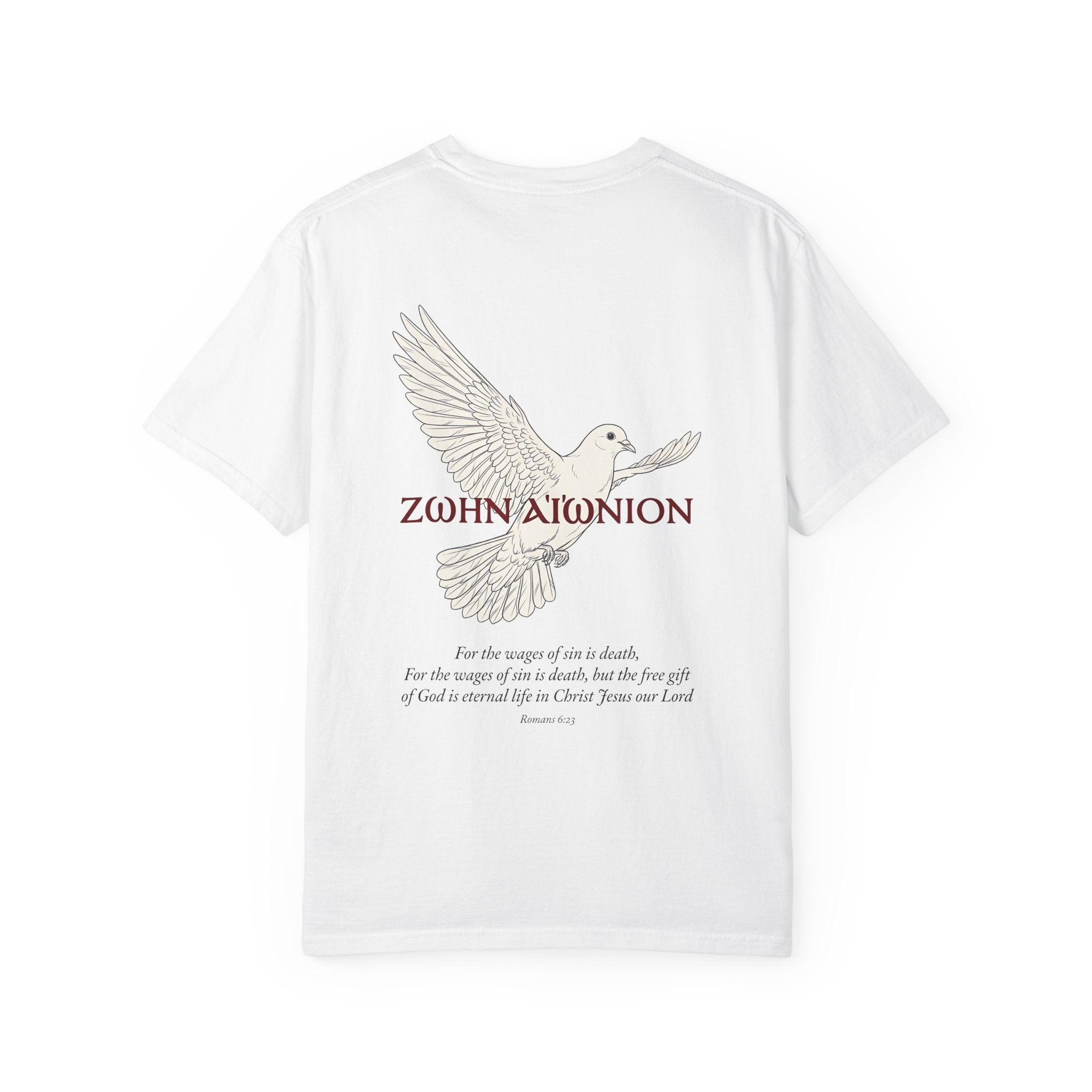 Christian Dove T-Shirt — Three Crosses Front & Dove Back with Scripture