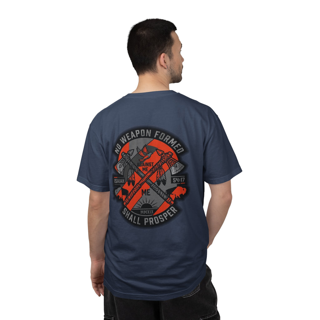 Faith Cross T-Shirt — “No Weapon Formed Shall Prosper” Back Graphic