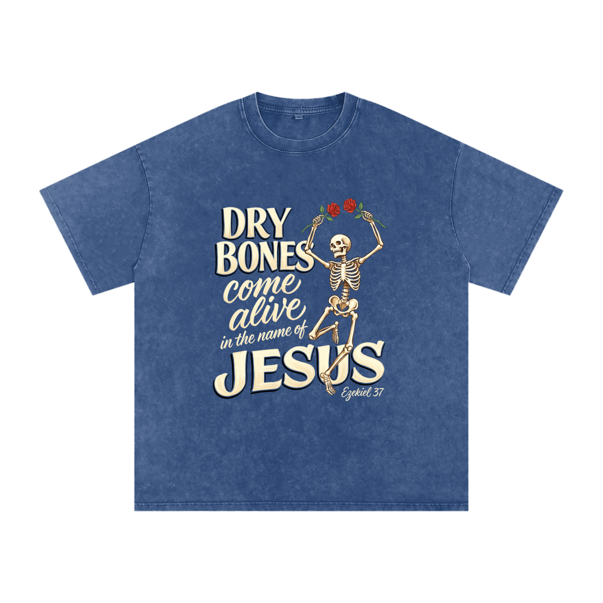 Dry Bones Snow Washed Oversized Cotton T-Shirt