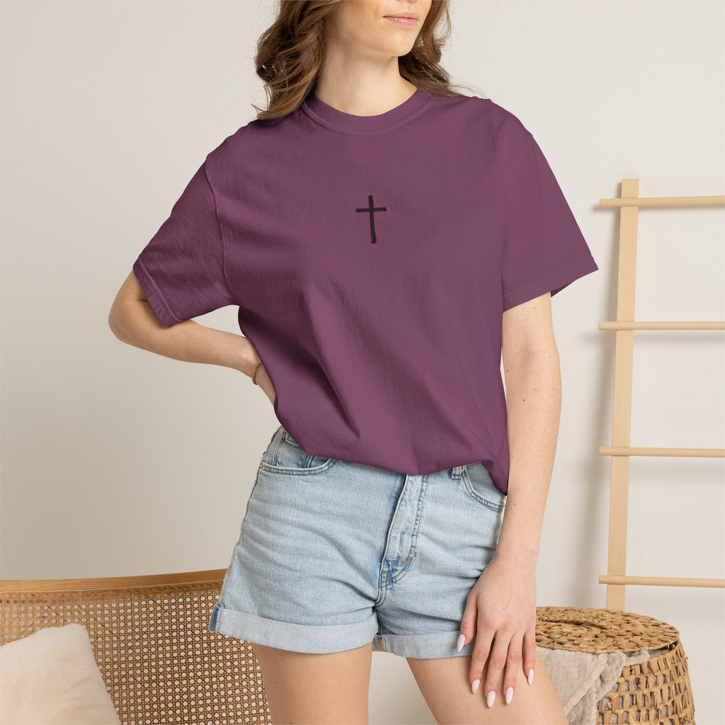 Christian T-Shirt — "Jesus Changed My Life Forever" Floral Cross Tee (Romans 5:8)