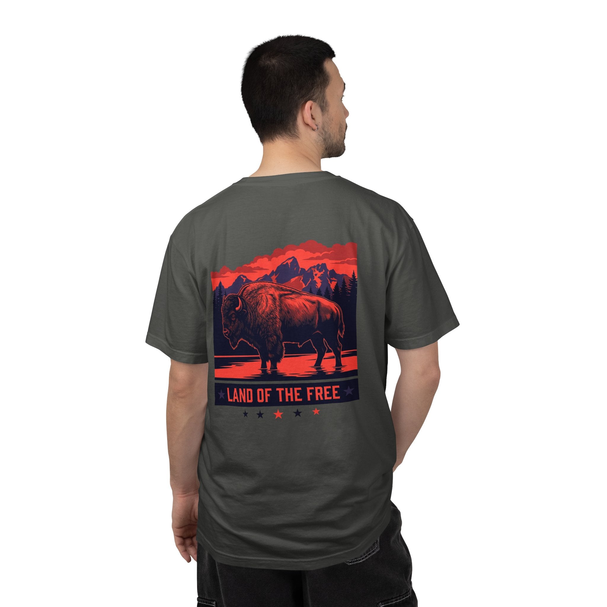 Americana Buffalo Tee — "Land of the Free" Garment-Dyed T-Shirt