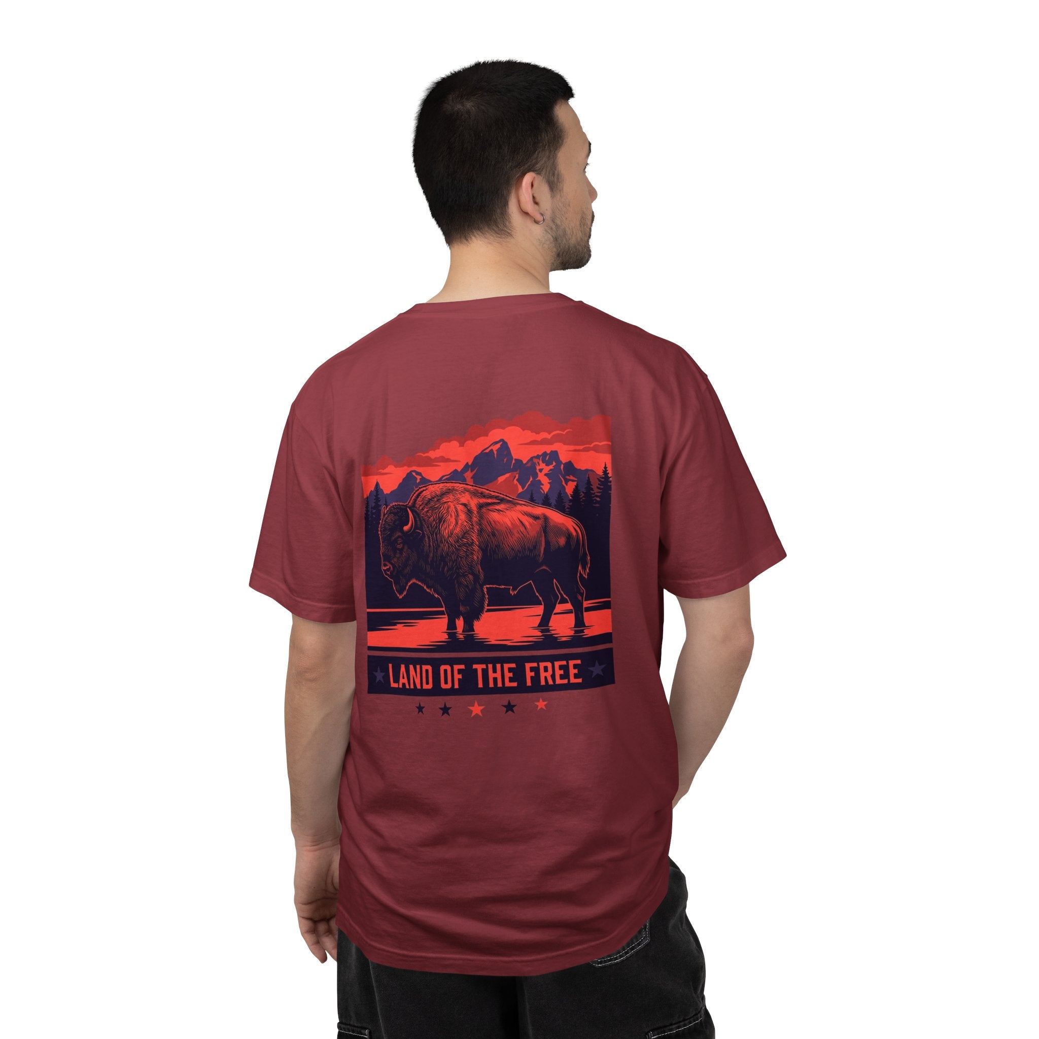 Americana Buffalo Tee — "Land of the Free" Garment-Dyed T-Shirt
