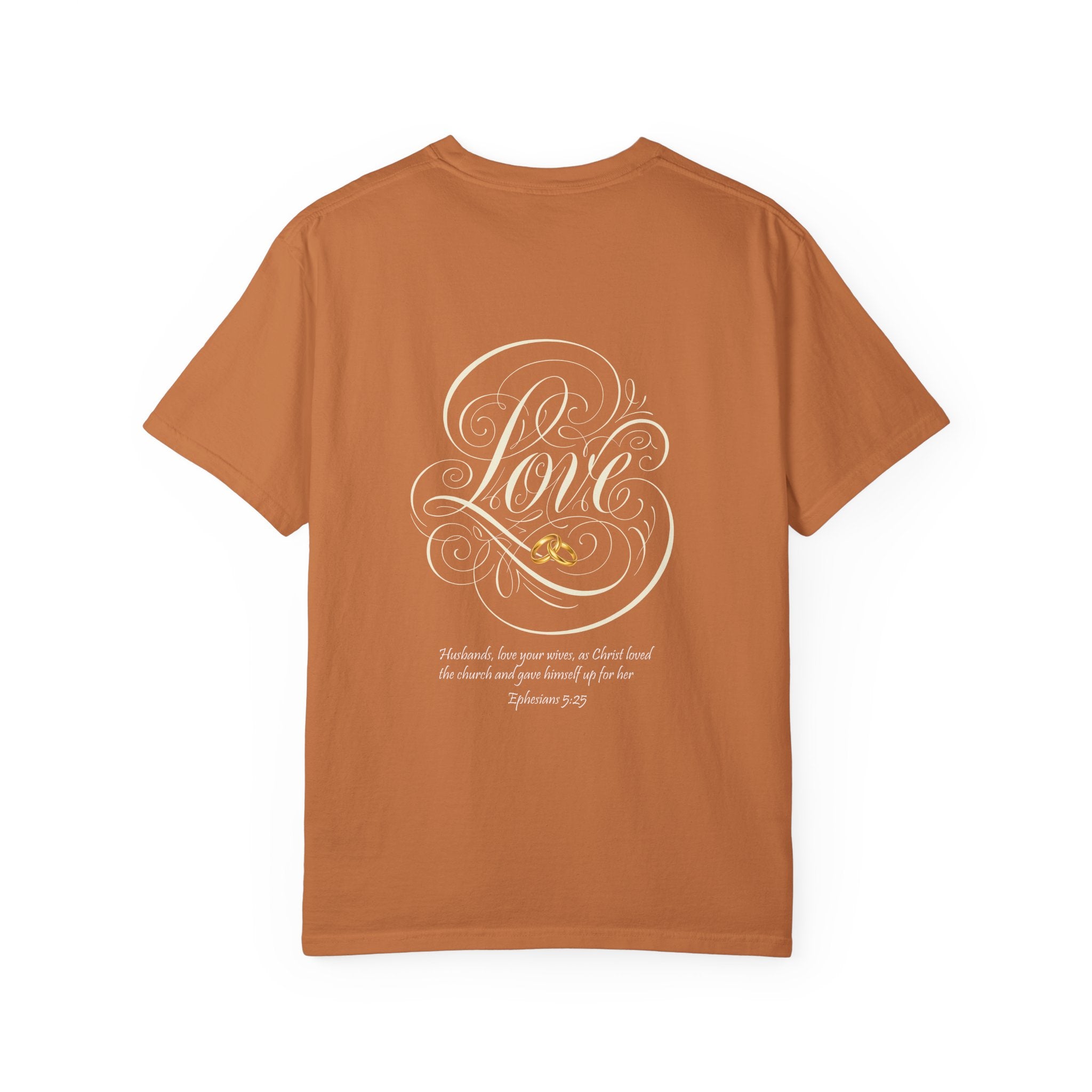 Christian Love Tee — Scripture Cross Back Design (1 John 4:19)