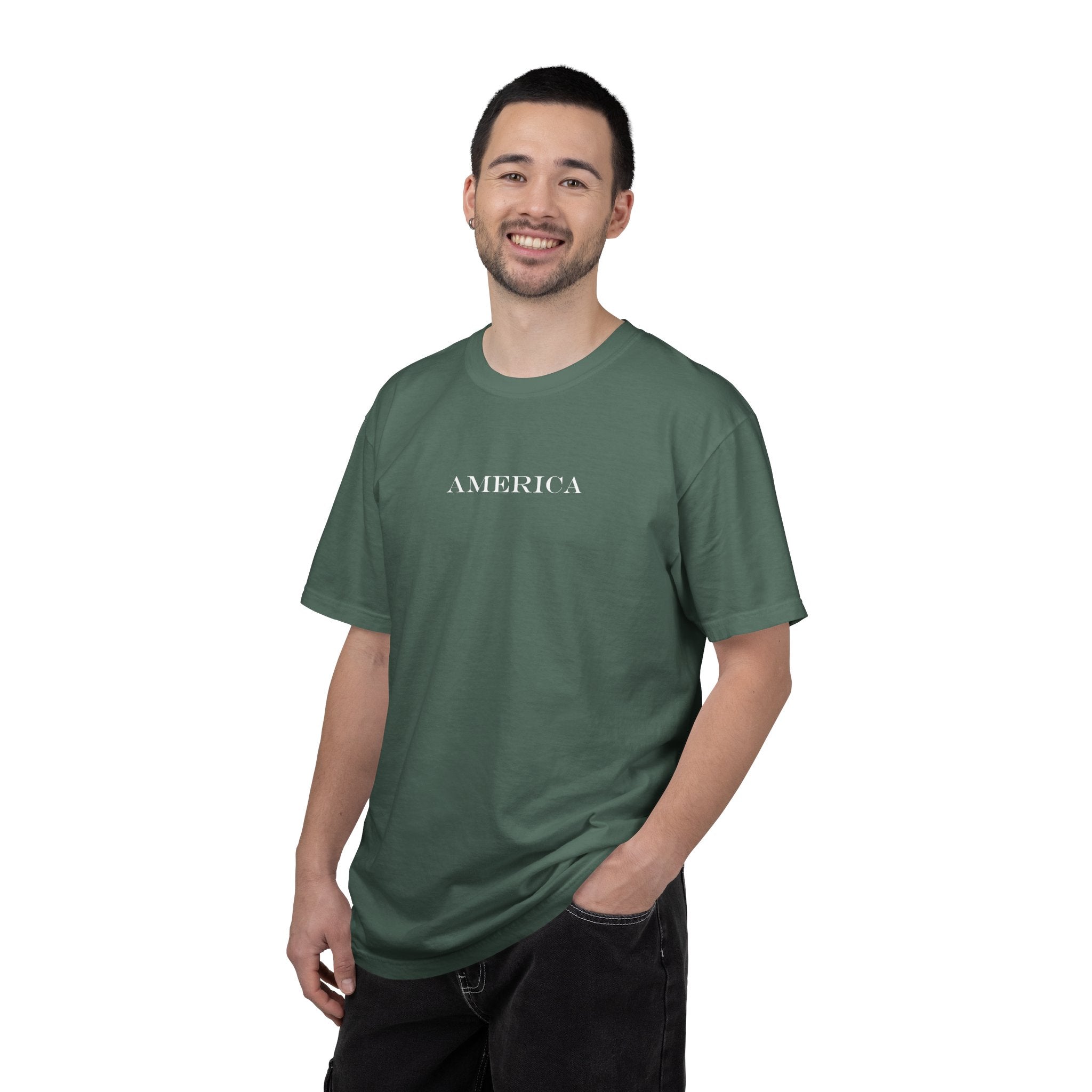 America Graphic T-Shirt — United States Vintage Statue of Liberty Back Print