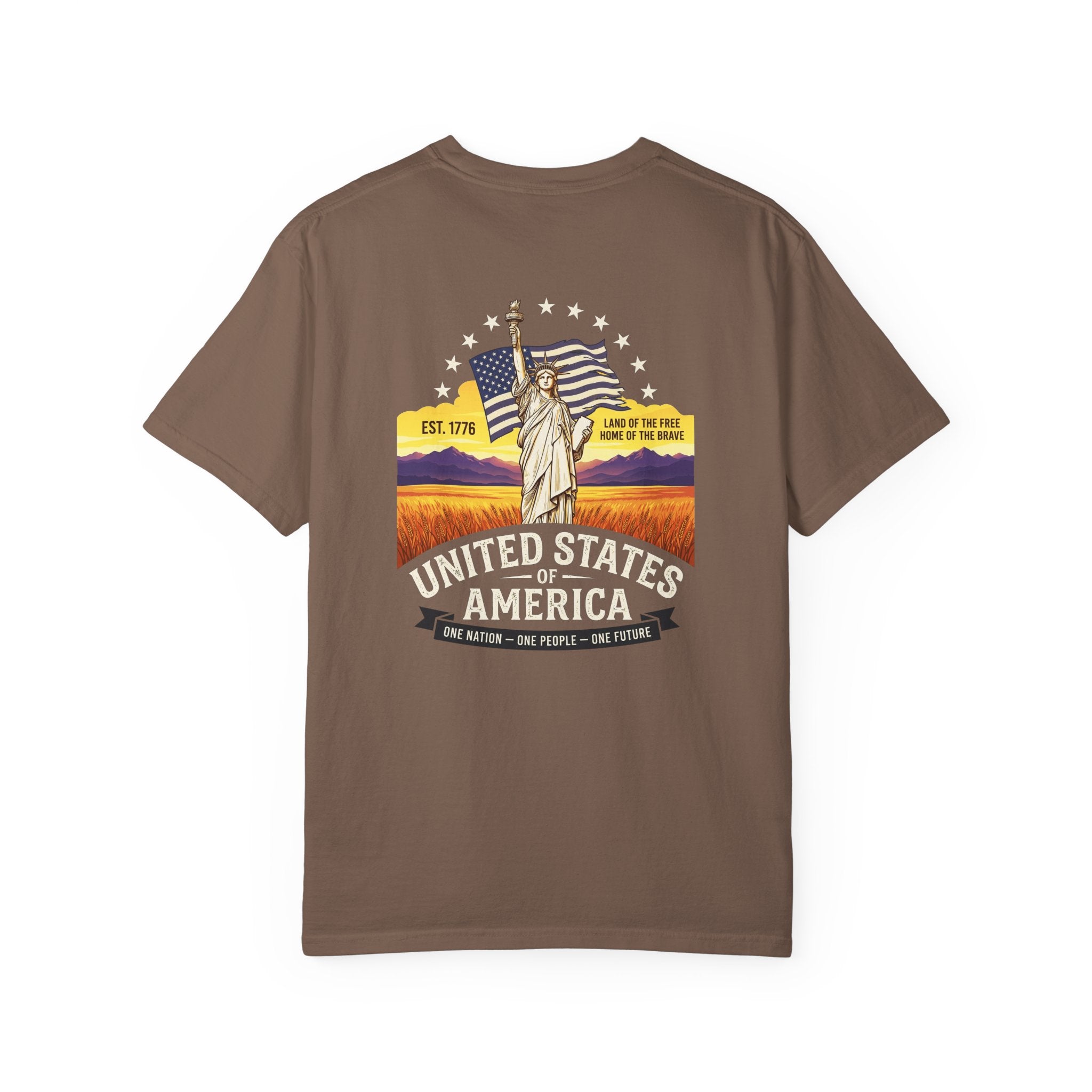 America Graphic T-Shirt — United States Vintage Statue of Liberty Back Print