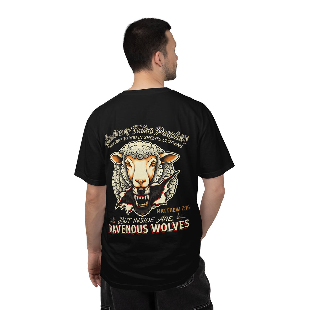 Ravenous Wolves Sheep Graphic T-Shirt — Matthew 7:15 Christian Cross Tee