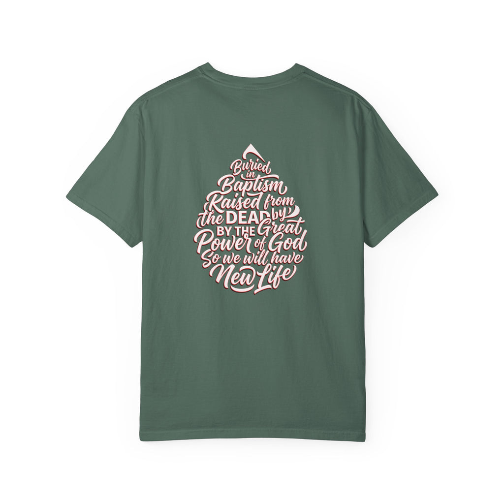 Baptism Cross T-Shirt — "Buried with Christ" Inspirational Faith Tee