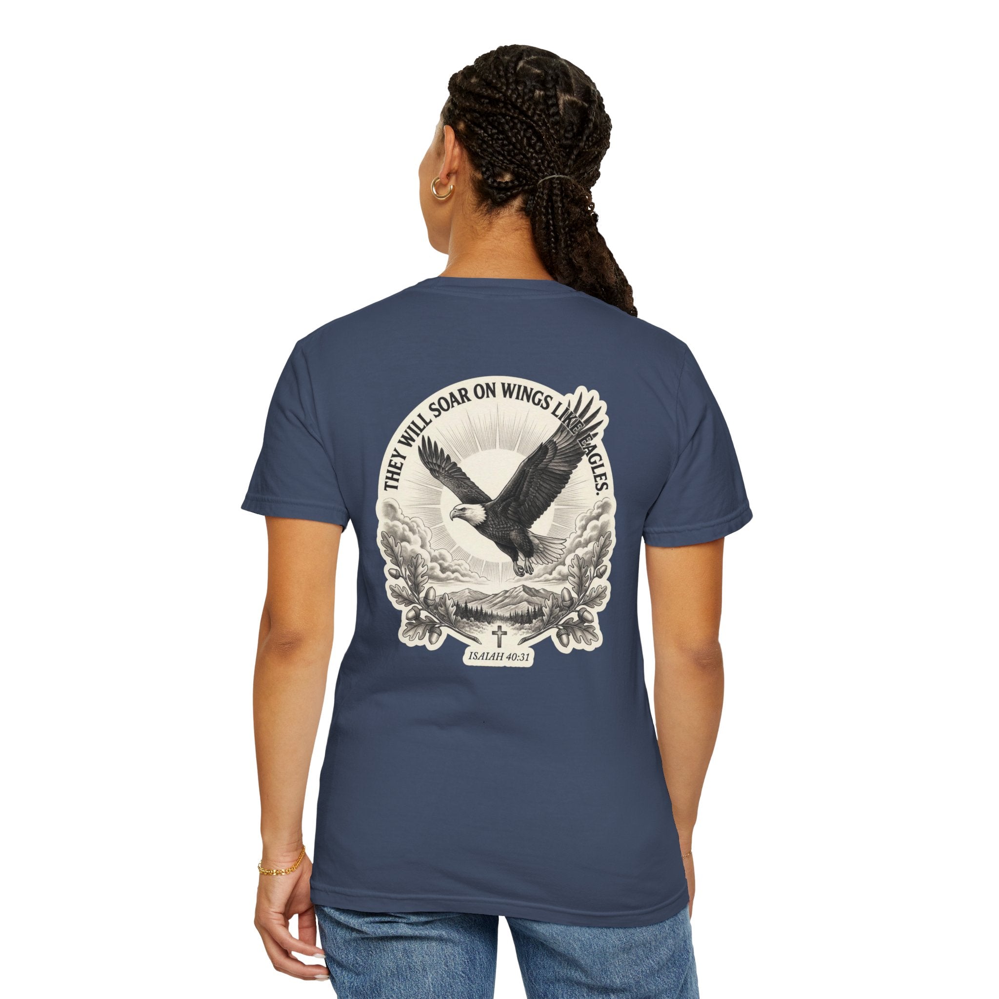 Eagle Cross T‑Shirt — 'They Will Soar on Wings' Christian Graphic Tee