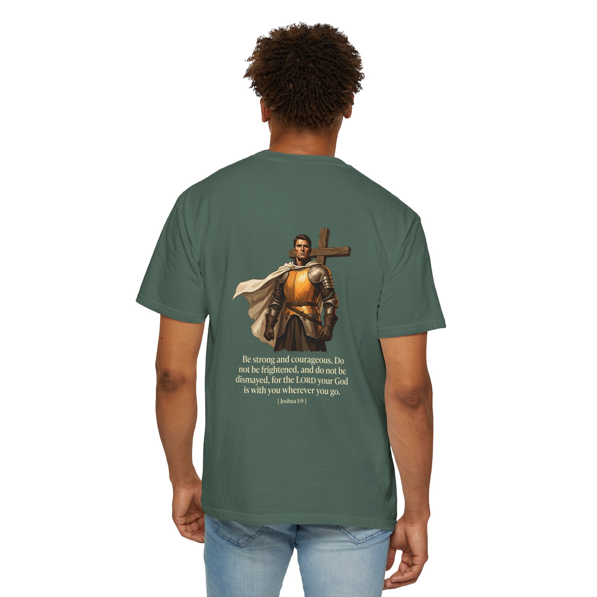 Christian T-Shirt — Joshua 1:9 Cross Knight Graphic Tee