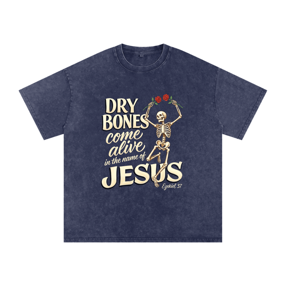 Dry Bones Snow Washed Oversized Cotton T-Shirt