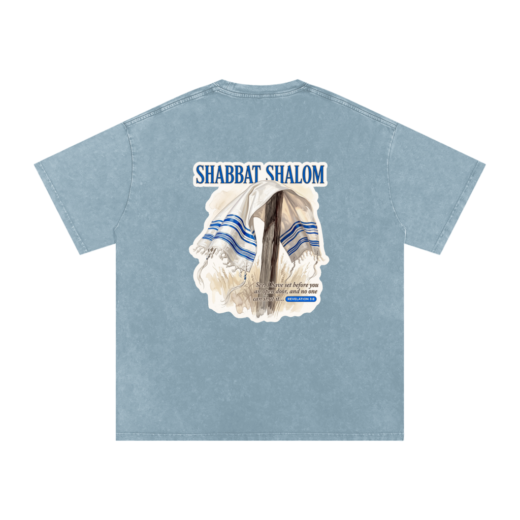 Shabbat Shalom Snow Washed Oversized Cotton T-Shirt