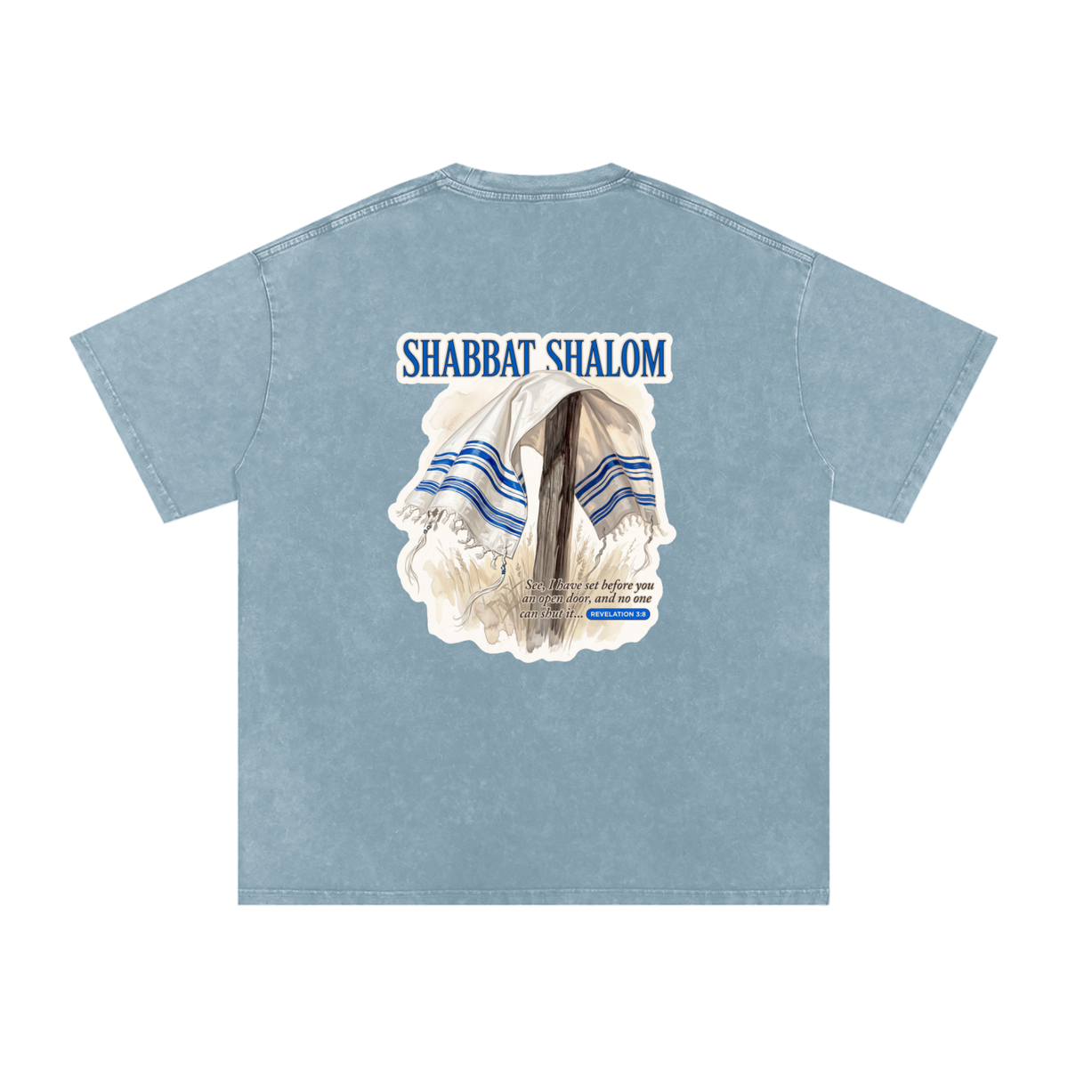 Shabbat Shalom Snow Washed Oversized Cotton T-Shirt
