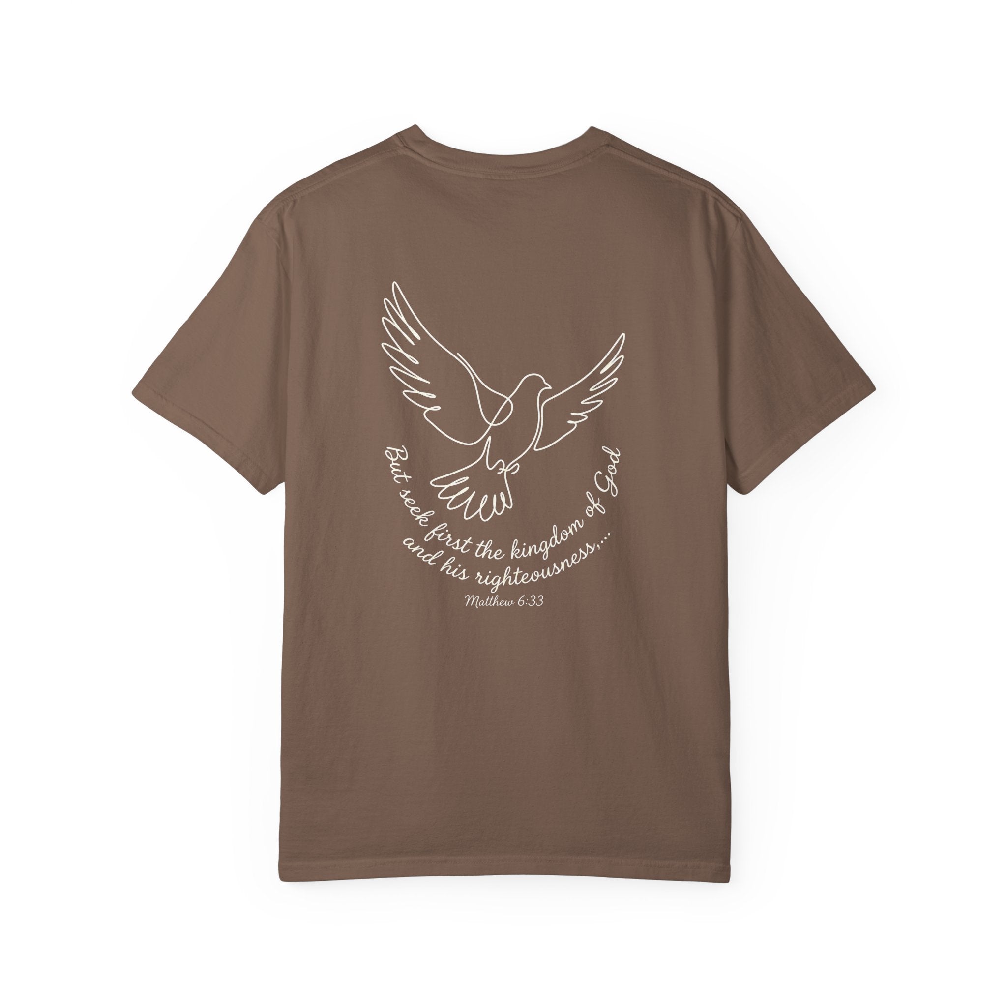 Faith Dove T-Shirt — Matthew 6:33 Scripture Cross Tee