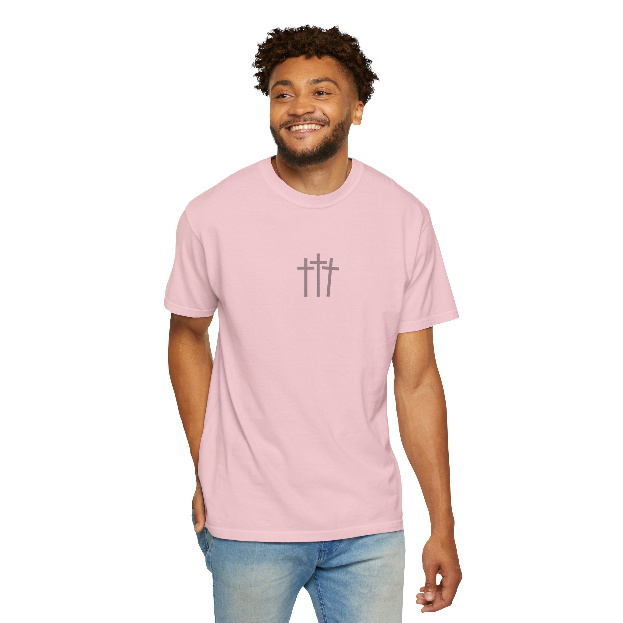 Christian Dove T-Shirt — Three Crosses Front & Dove Back with Scripture