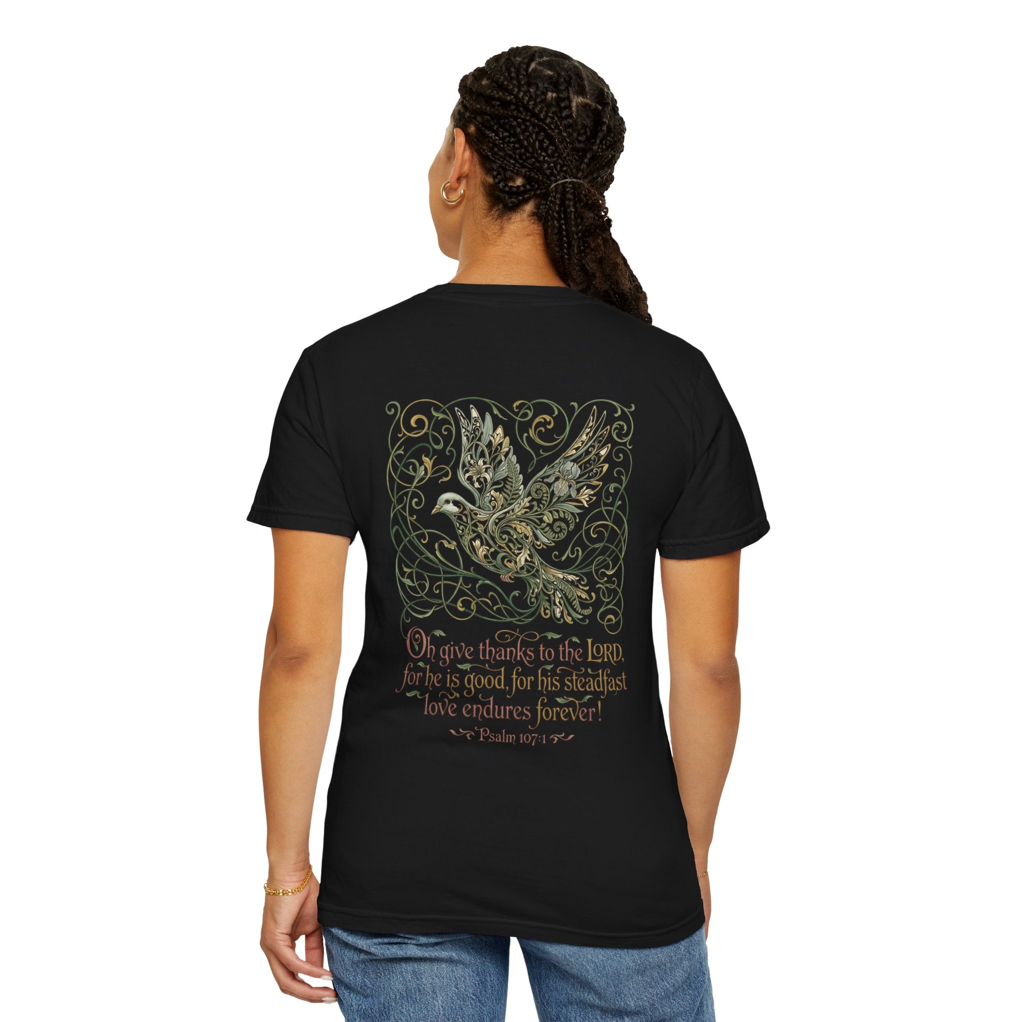 Christian Cross T-Shirt — ‘Give Thanks to the Lord’ Dove Graphic Tee