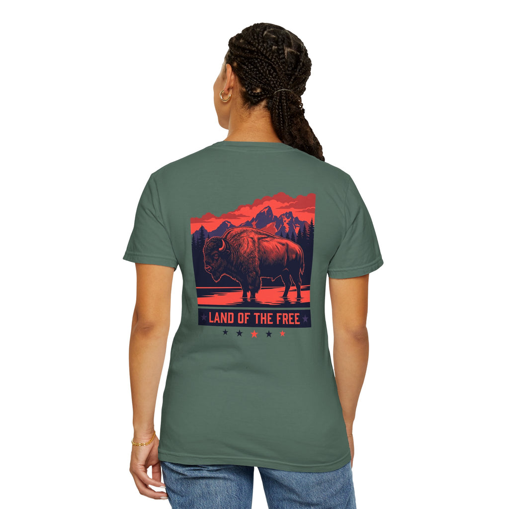 Americana Buffalo Tee — "Land of the Free" Garment-Dyed T-Shirt