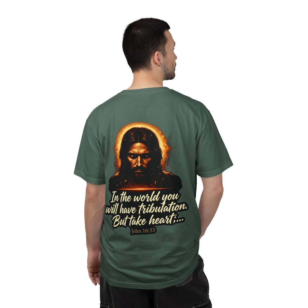 Christian Cross T-Shirt — "In the world you will have tribulation" Inspirational Jesus Graphic Tee