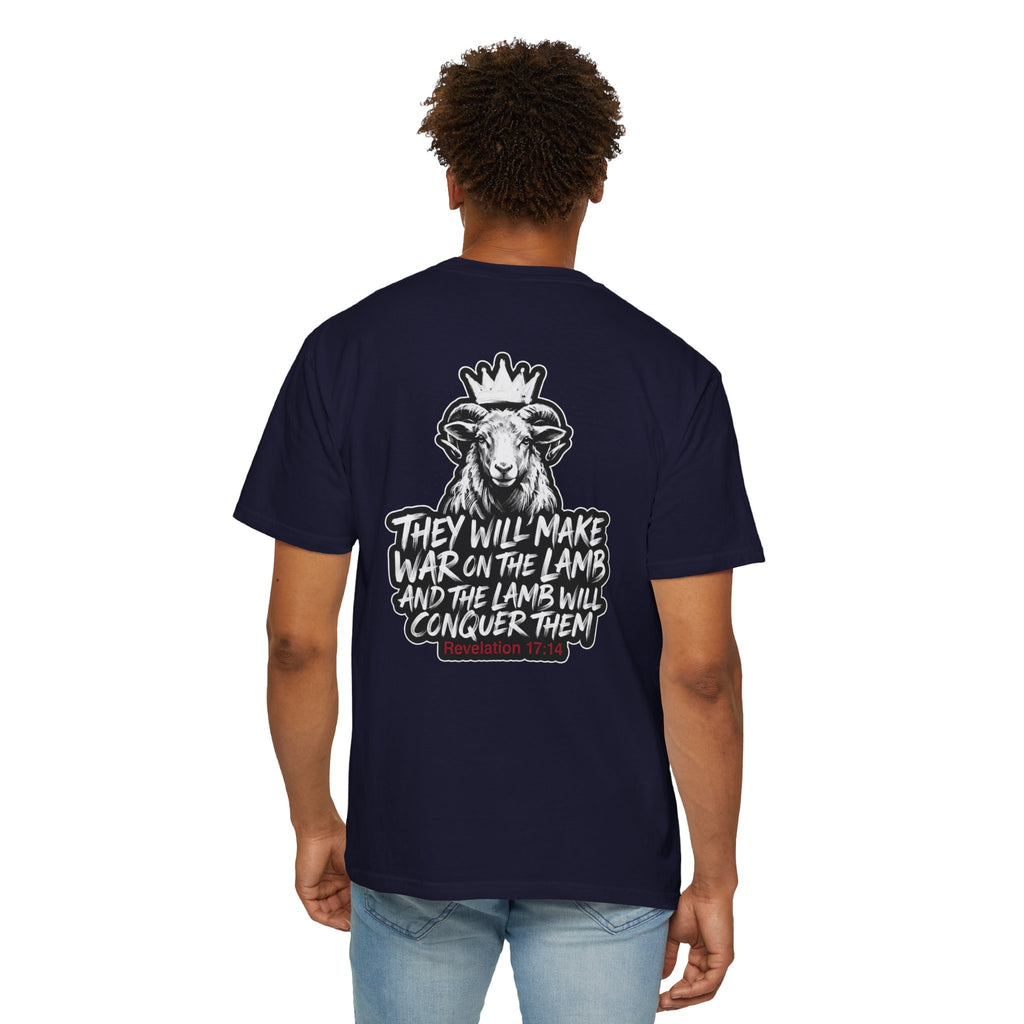 Christian Lamb Graphic T-Shirt — "They Will Make War on the Lamb" Back Design