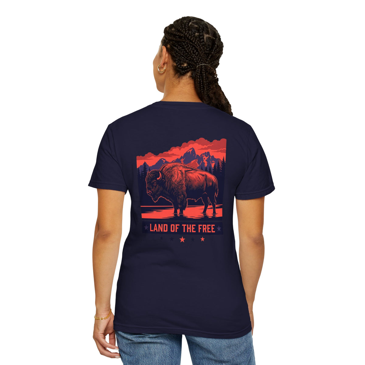 Americana Buffalo Tee — "Land of the Free" Garment-Dyed T-Shirt