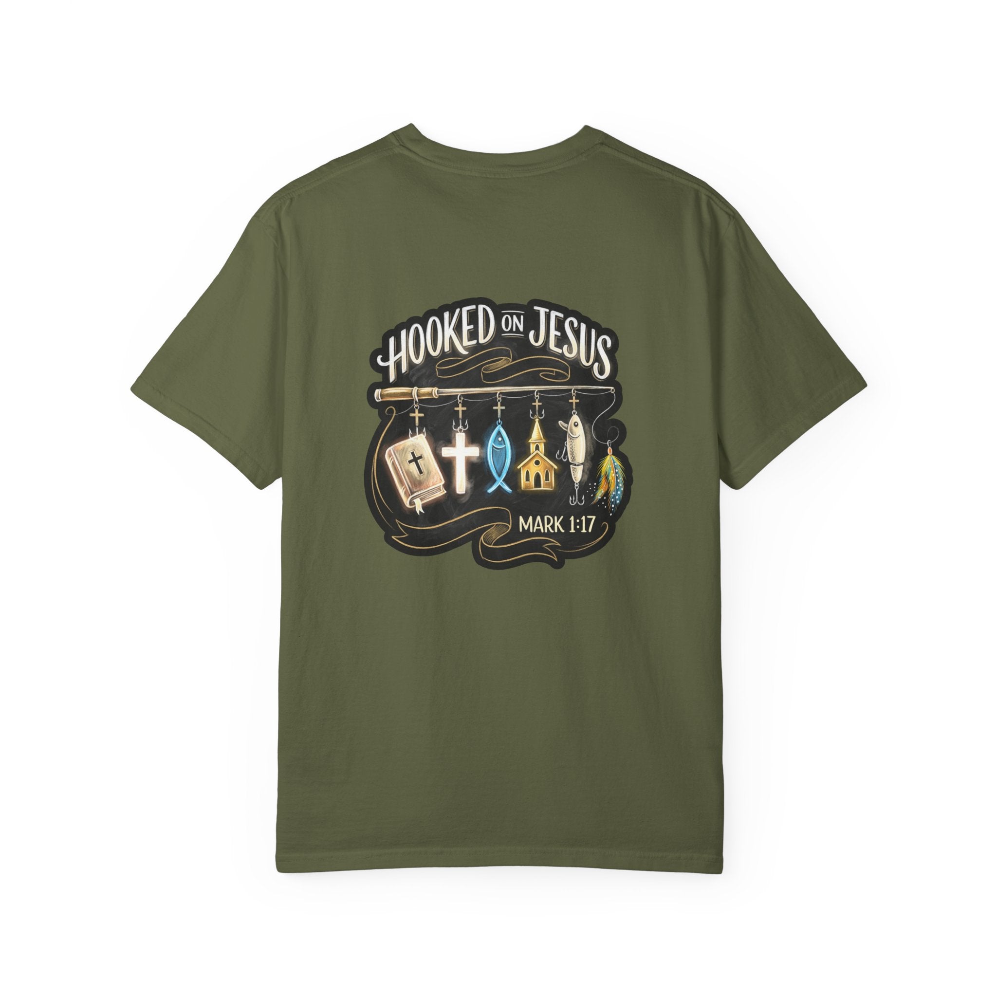 Hooked on Jesus T-Shirt — Christian Faith Graphic Tee (Mark 1:17)
