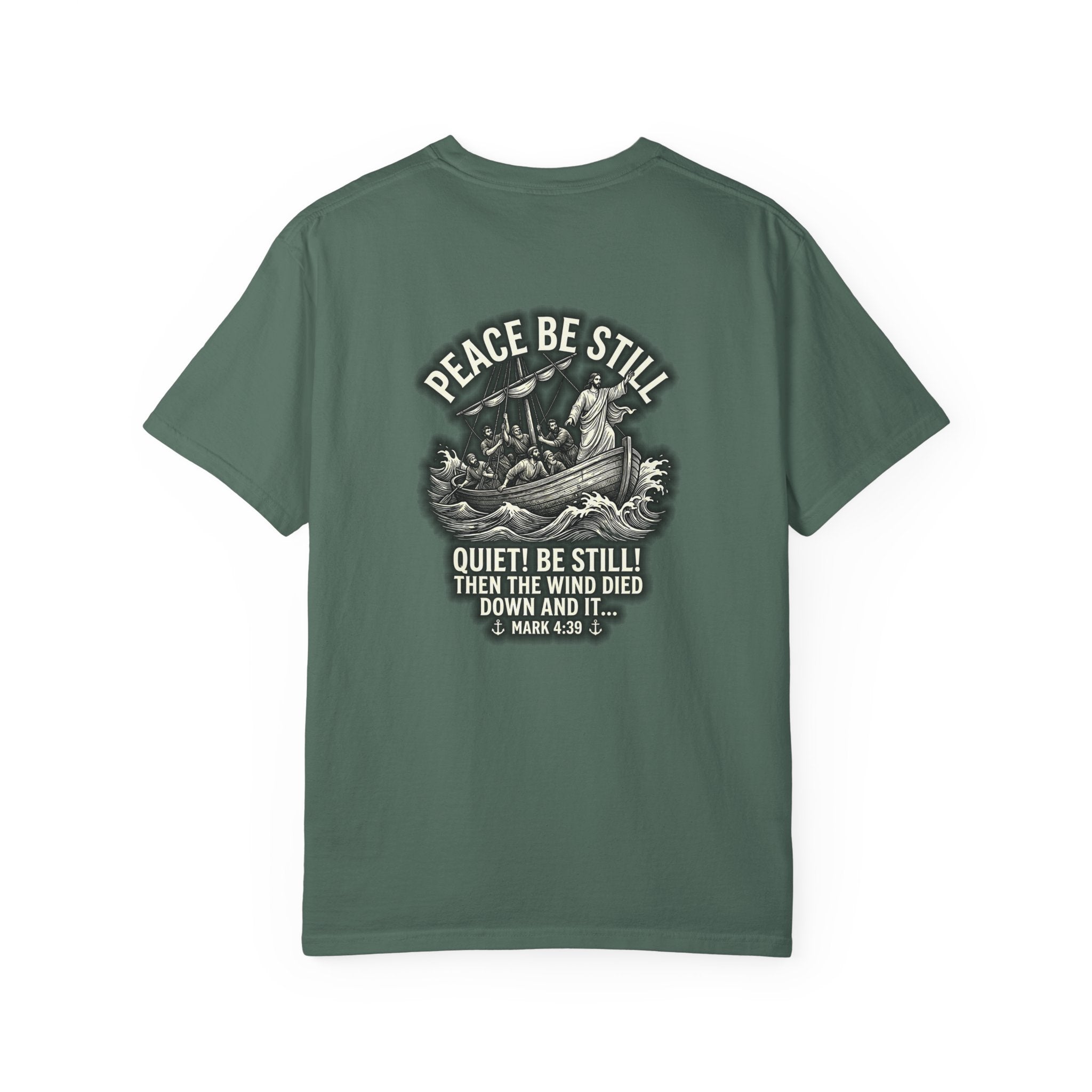 Christian T-Shirt — "Peace Be Still" Bible Verse Cross Tee