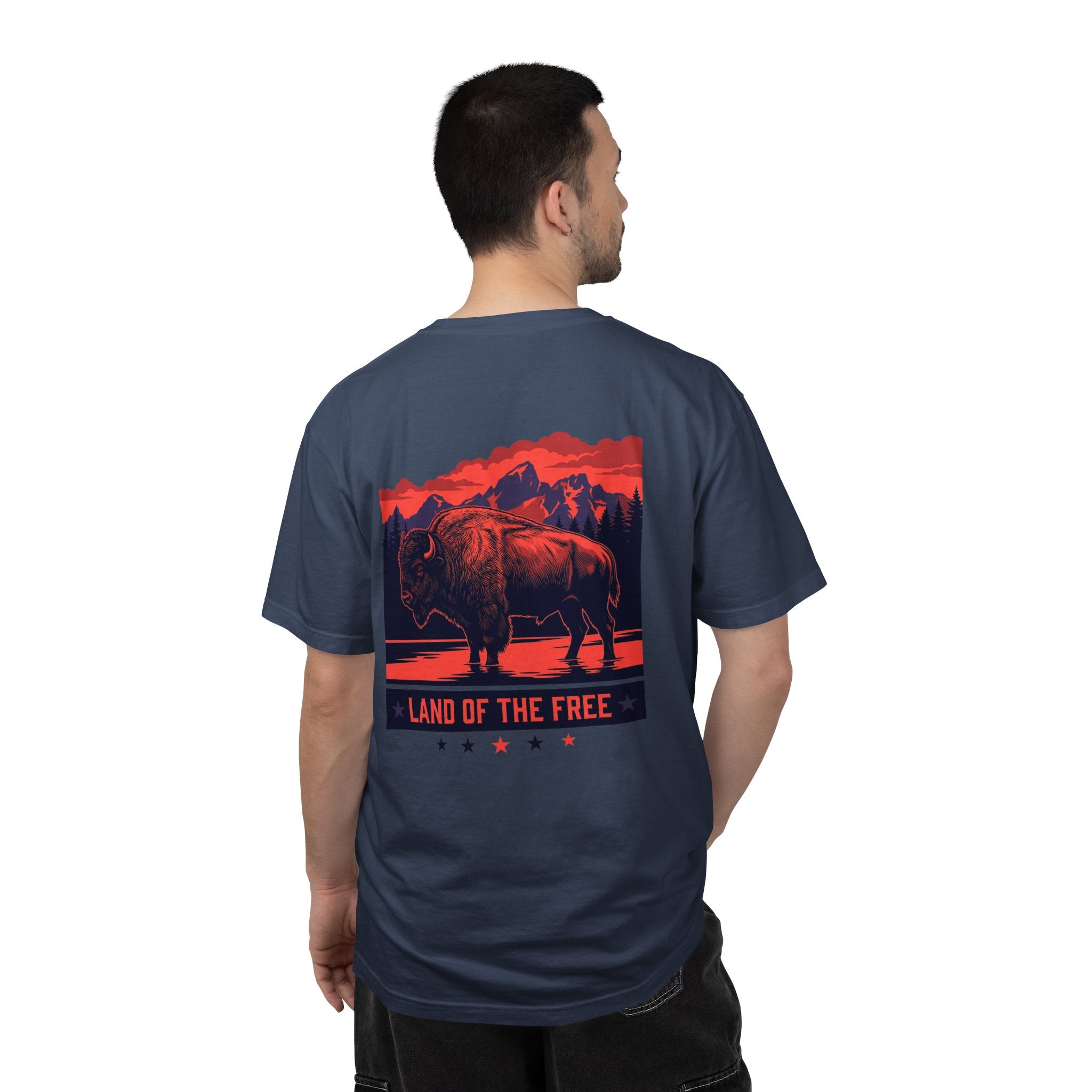 Americana Buffalo Tee — "Land of the Free" Garment-Dyed T-Shirt