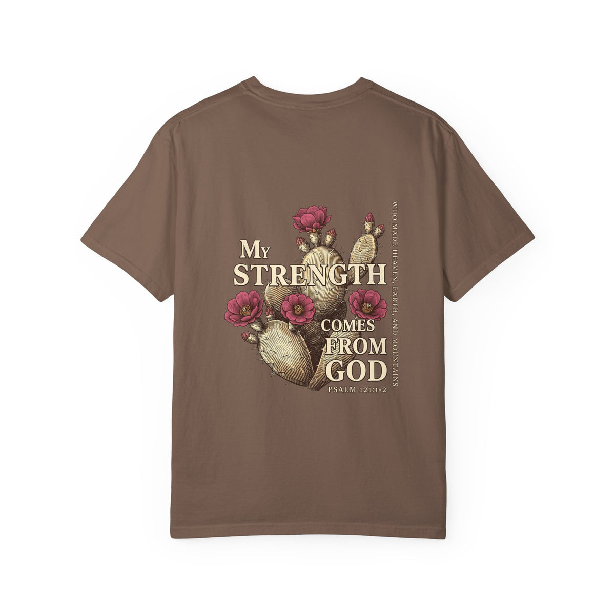 Christian Floral T‑Shirt — “My Strength Comes From God” Chest Cross Design