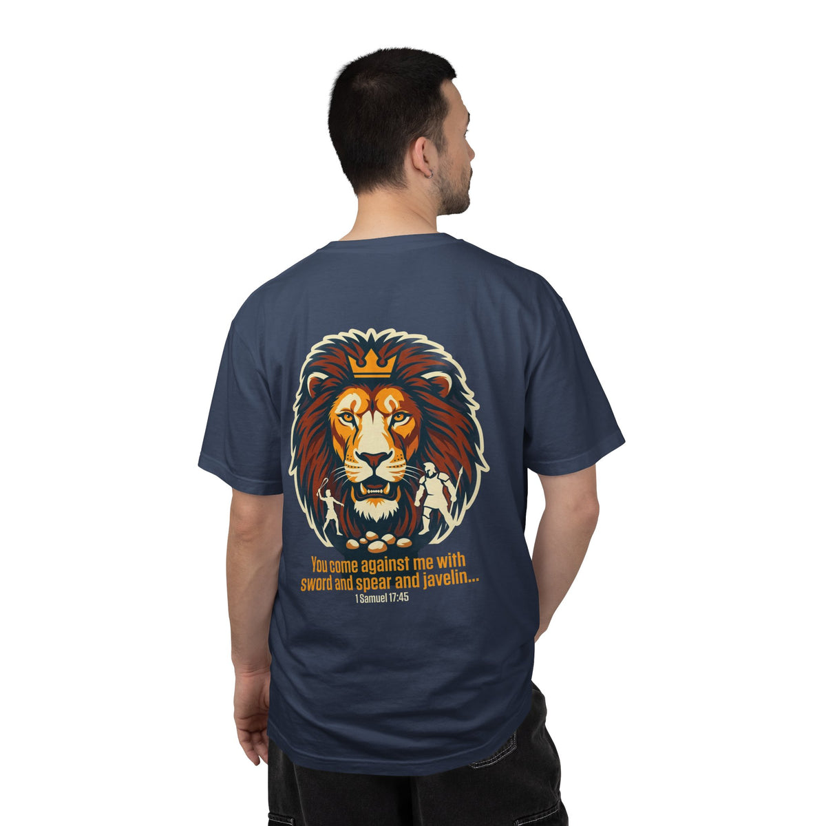 Christian Lion T-Shirt — 'You Came Against Me' 1 Samuel 17:45 Bible Tee