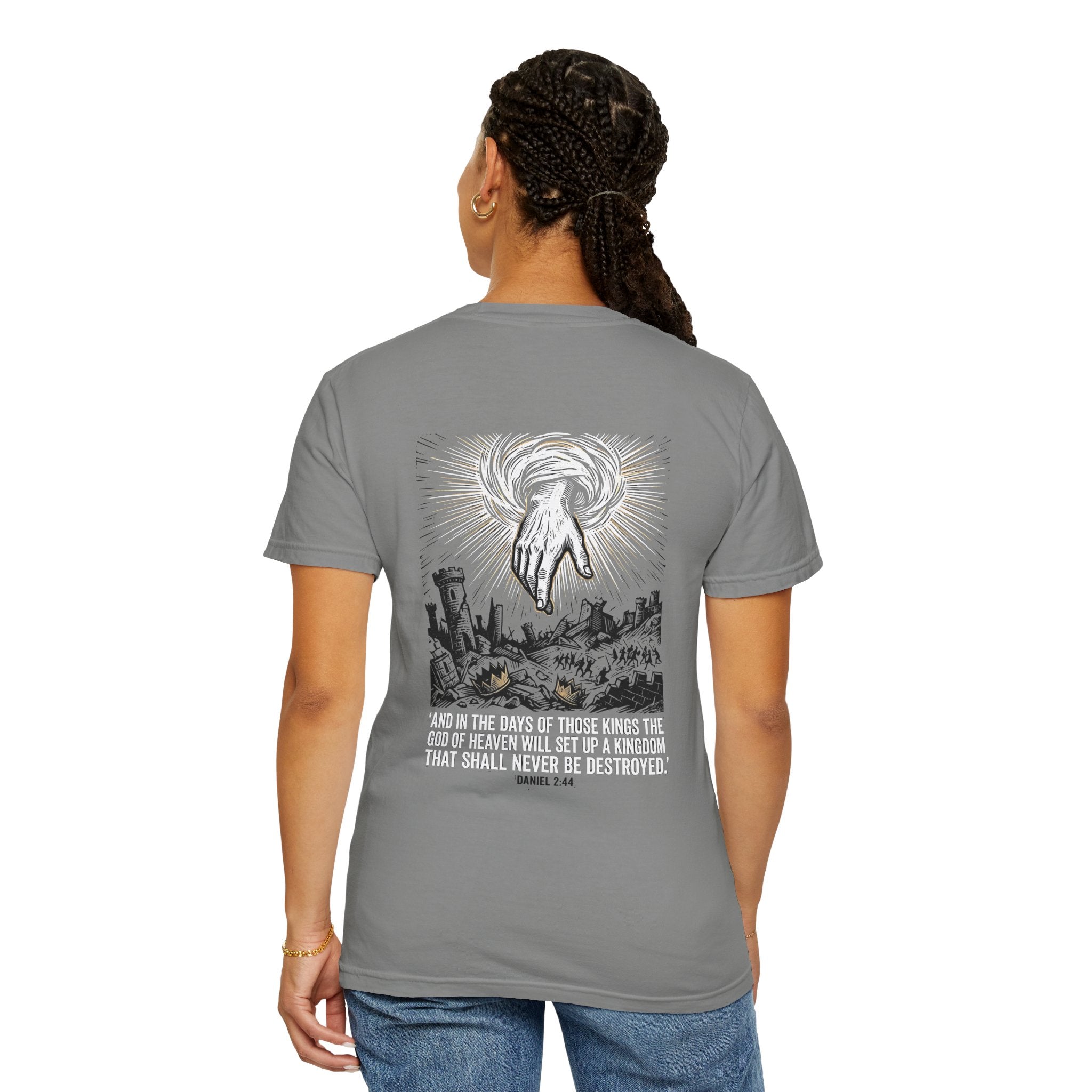 Christian Cross T-Shirt — 'Kingdom That Shall Never Be Destroyed' Graphic Tee