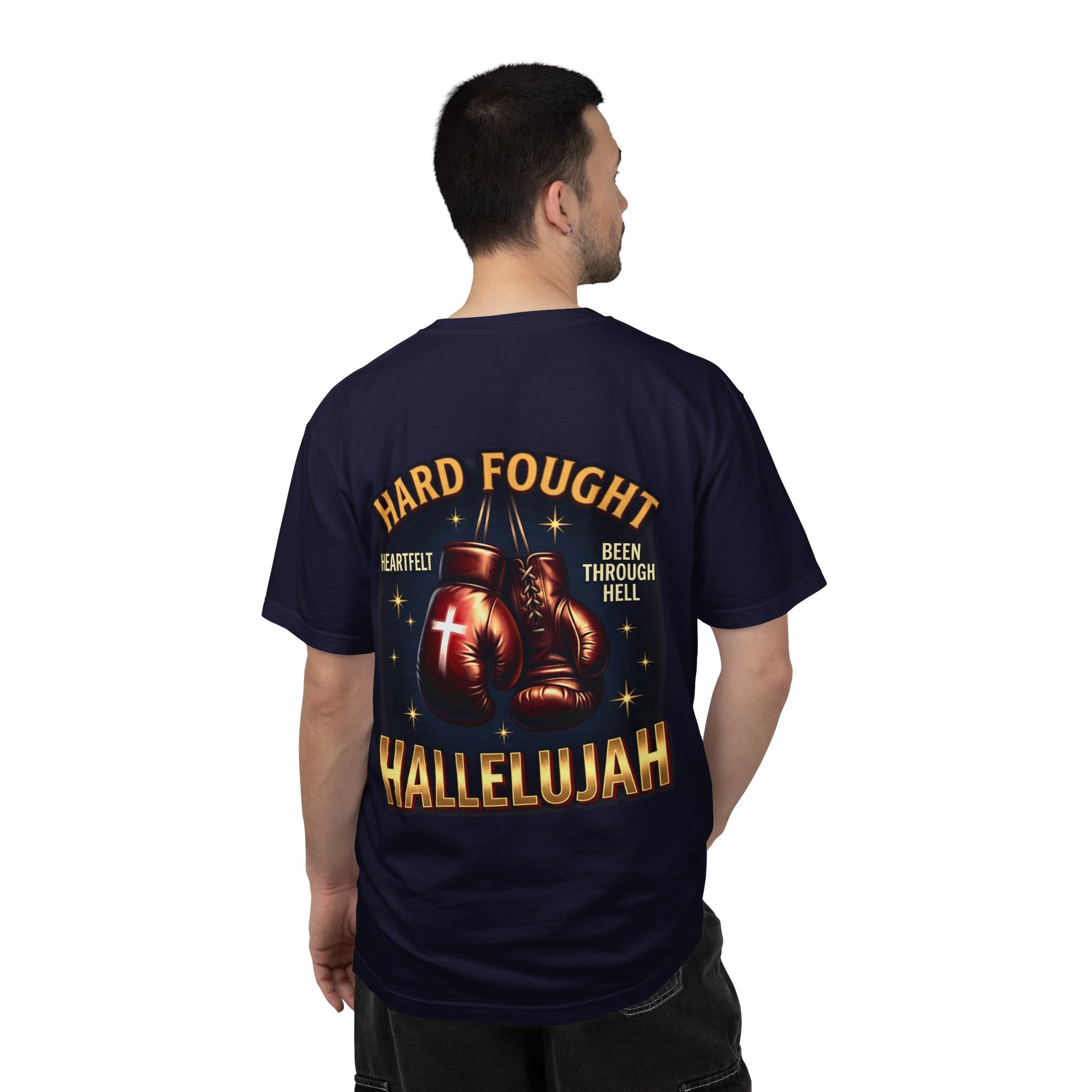 Hallelujah Boxing T-Shirt — "Hard Fought, Been Through Hell" Christian Graphic Tee