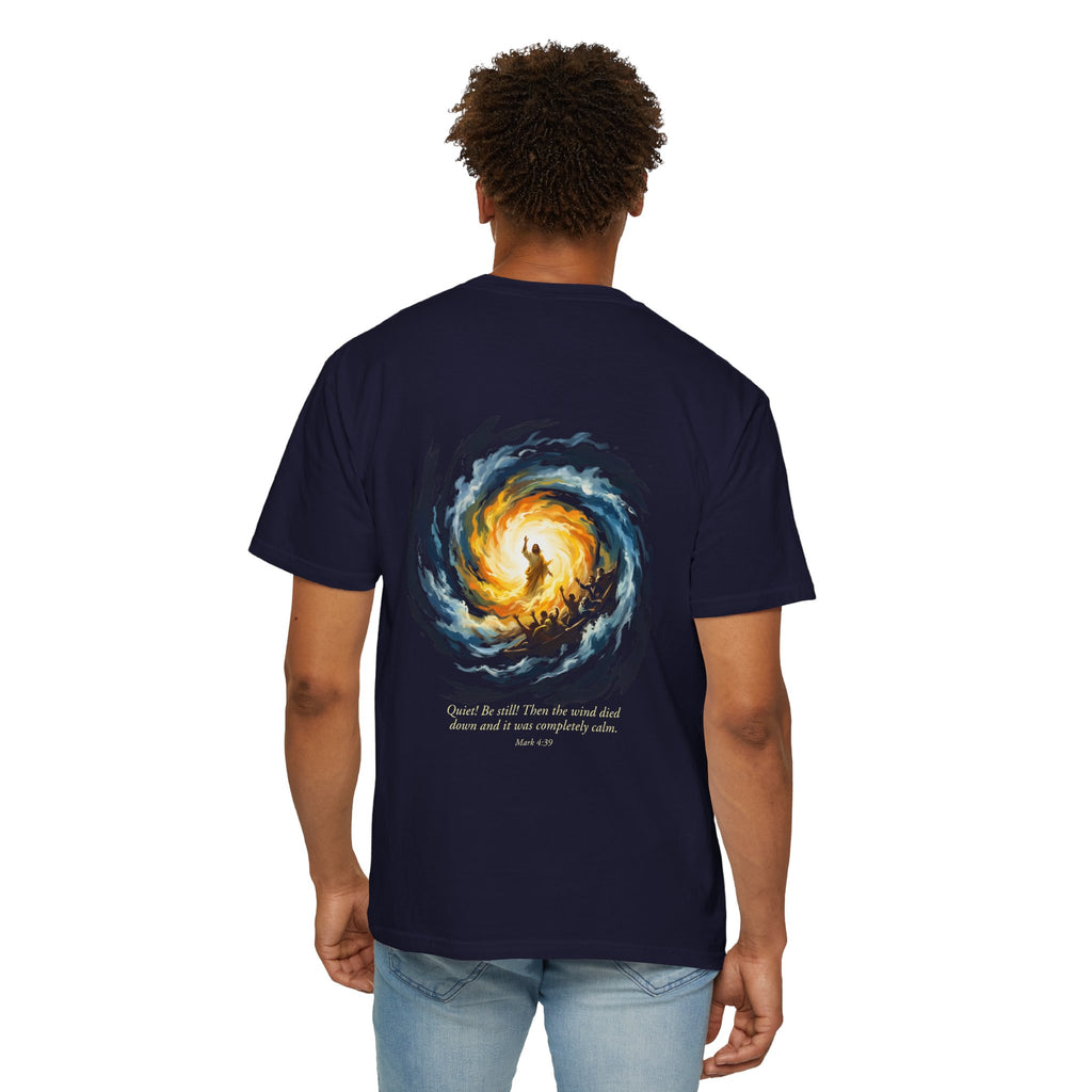 Christian T‑Shirt — Small Chest Cross & 'Quiet Be Still' Scripture Back Design