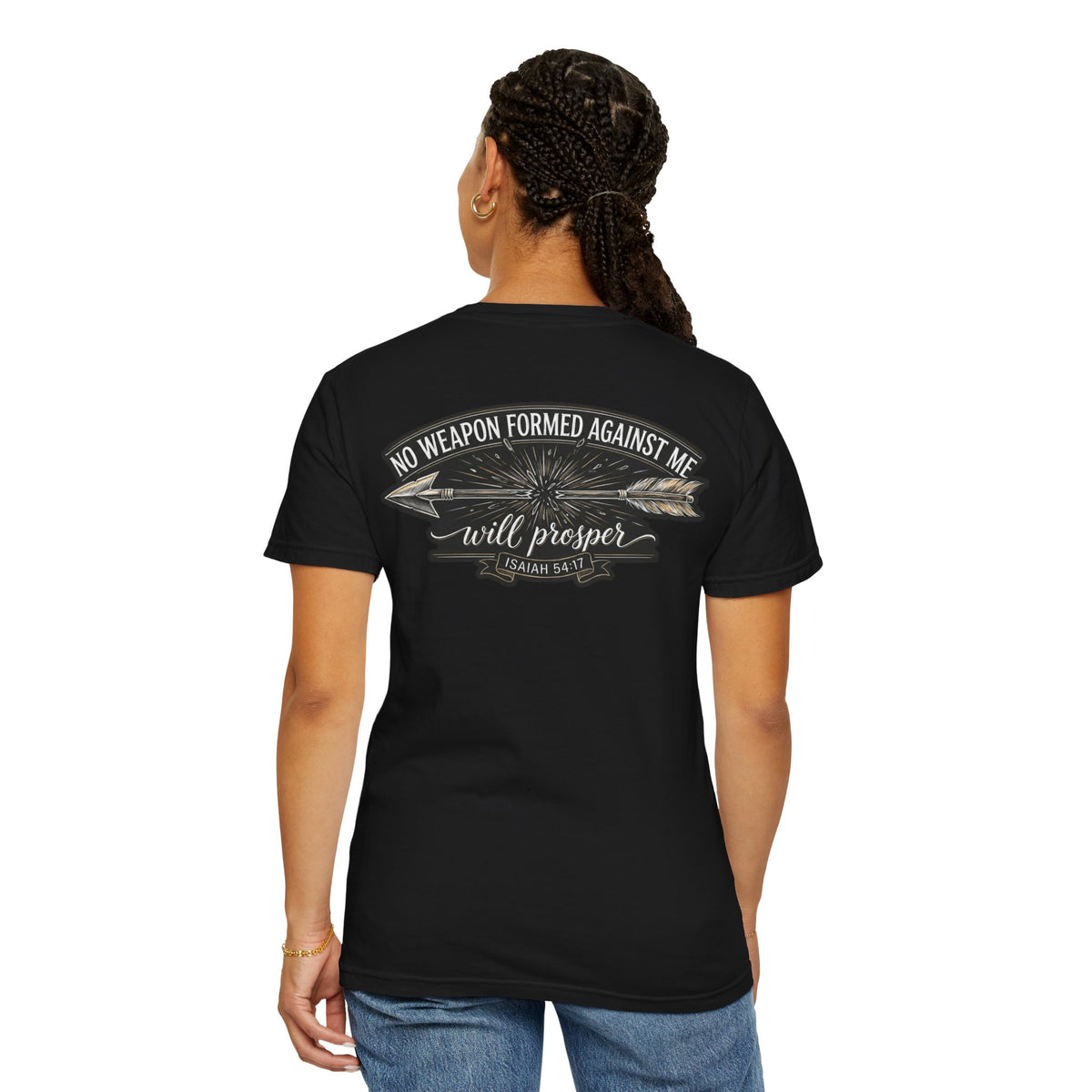 Christian Cross T-Shirt — "No Weapon Formed Against Me Will Prosper" Inspirational Tee