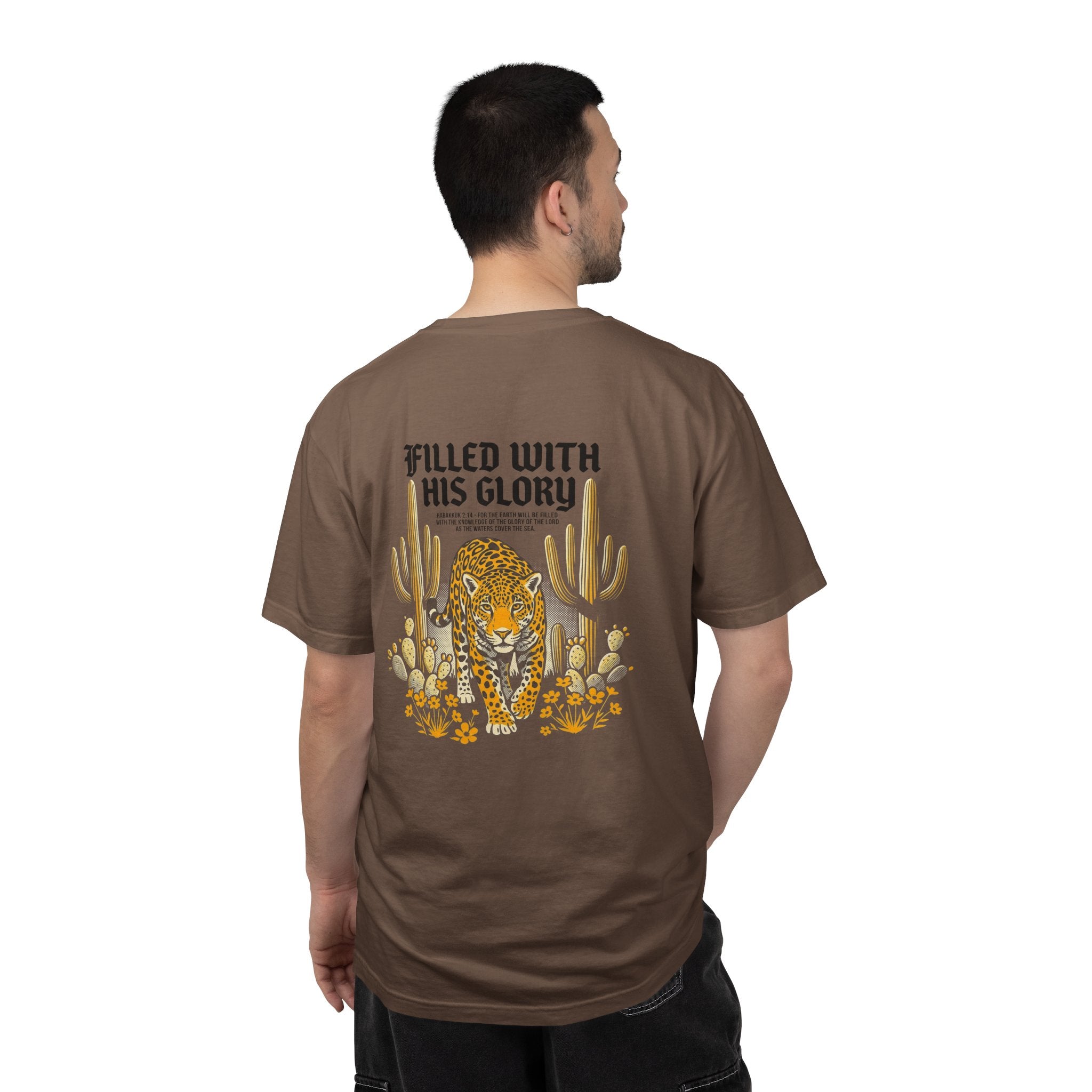 Christian Leopard Desert T-Shirt — "Filled With His Glory" Back Print