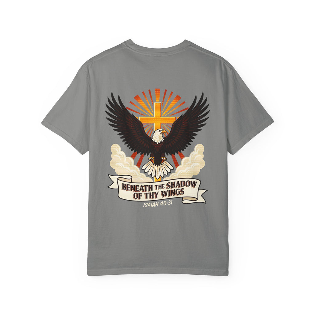 Christian Eagle Cross T‑Shirt — "Beneath the Shadow of Thy Wings" (Isaiah 40:3)